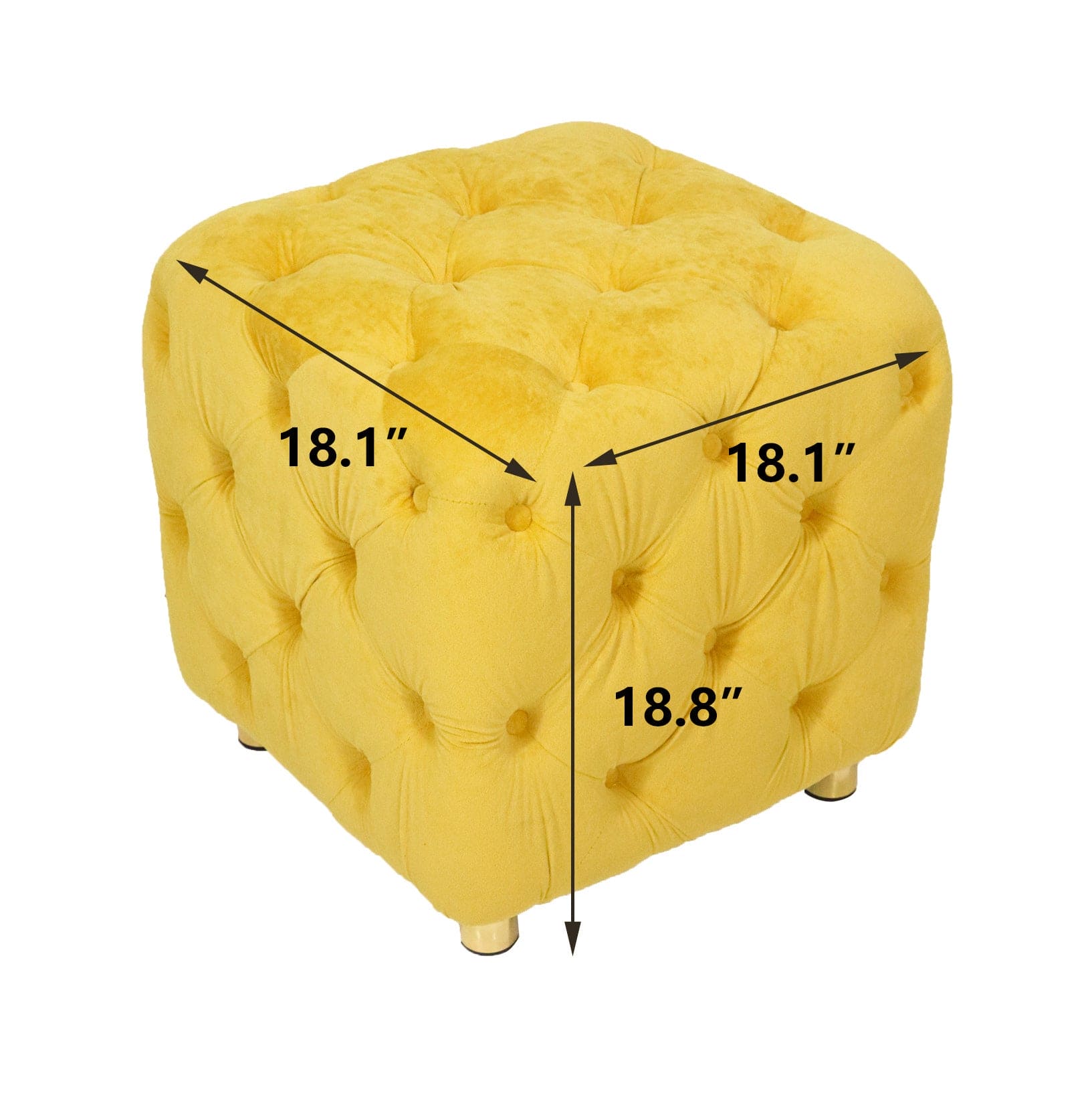 Yellow Modern Velvet Upholstered Ottoman, Exquisite Small End Table, Soft Foot Stool,Dressing Makeup Chair, Comfortable Seat for Living Room, Bedroom, Entrance