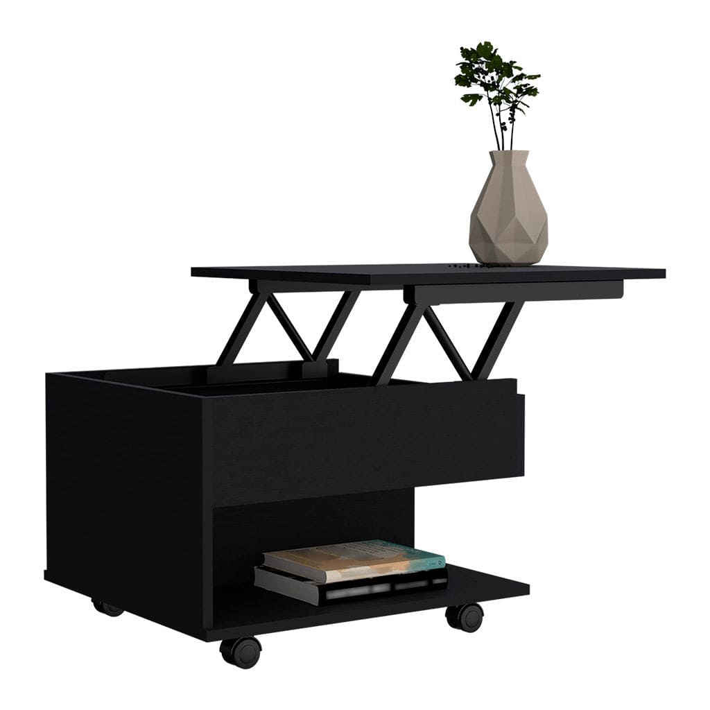 Lift Top Coffee Table Mercuri, Casters, Black Wengue Finish