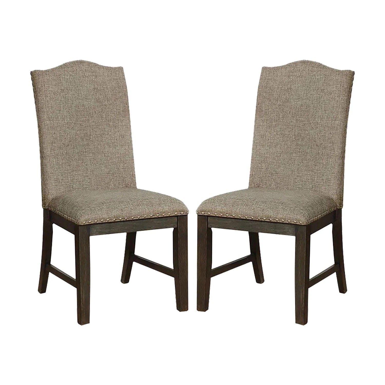 Transitional Set of 2 Side Chairs Espresso Warm Gray Nail heads Solid wood Chair Fabric Upholstered Padded Seat Kitchen Rustic Dining Room Furniture