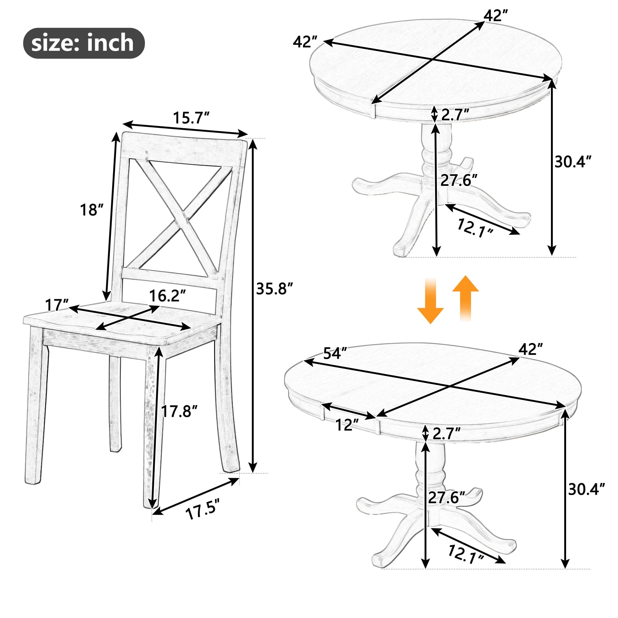 Modern Dining Table Set for 4,Round Table and 4 Kitchen Room Chairs,5 Piece Kitchen Table Set for Dining Room,Dinette,Breakfast Nook,Natural Wood Wash