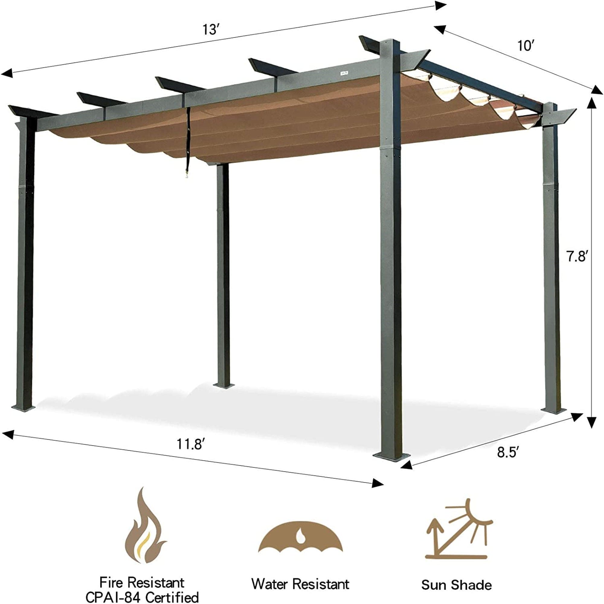 Aluminum Retractable Pergola with Sun Shade Patio Gazebo with Weather-Resistant Canopy for Backyard Deck Garden Grape Trellis Outdoor Pergola, Beige