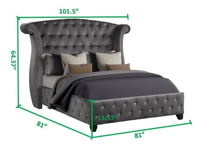 Sophia Crystal Tufted King bed Made with Wood in Gray