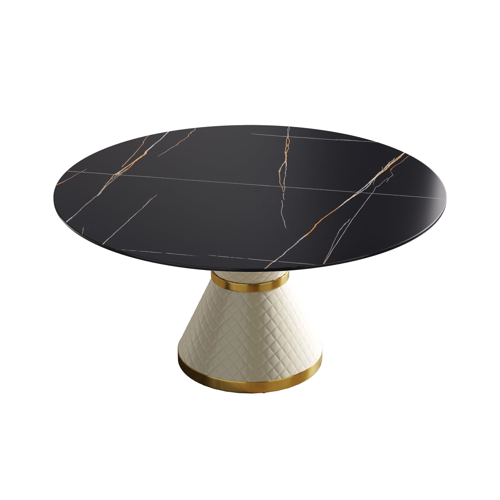 59.05"Modern artificial stone round white carbon steel base dining table-can accommodate 6 people