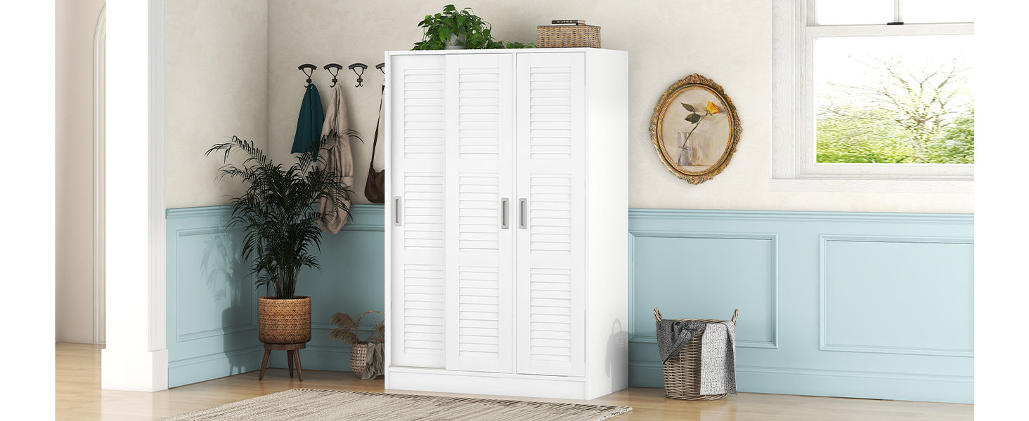 3-Door Shutter Wardrobe with shelves, White