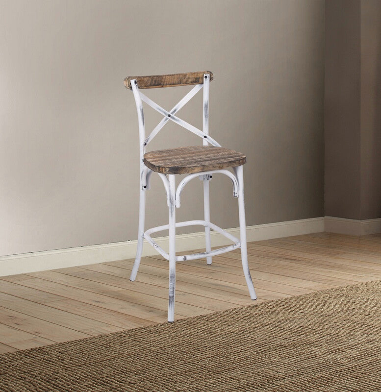 ACME Zaire Bar Chair (1Pc) in Antique White & Antique Oak 96642