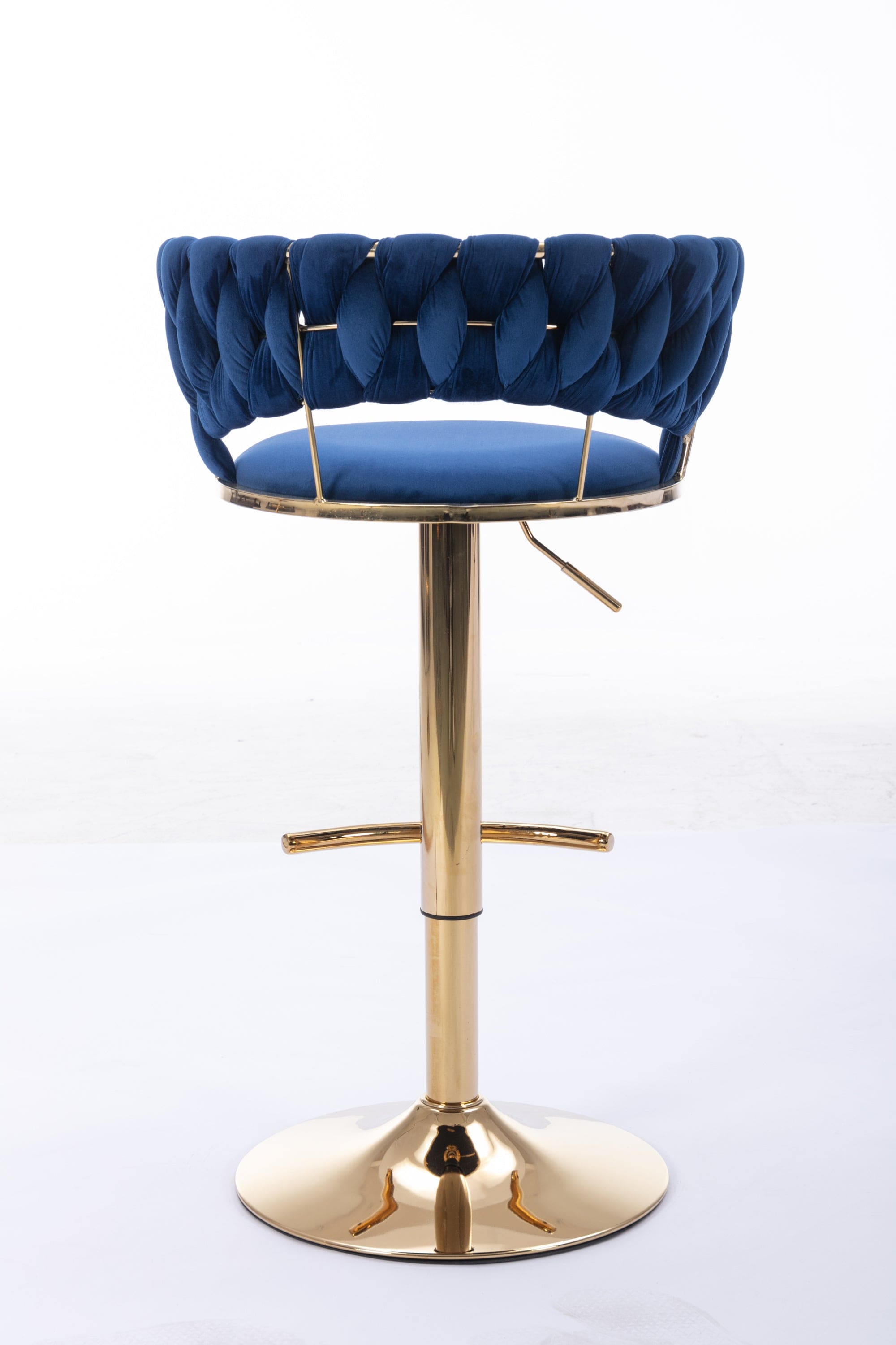 Set of 2  Bar Stools,with Chrome Footrest and Base Swivel Height Adjustable Mechanical Lifting Velvet + Golden Leg Simple Bar Stool-BLUE