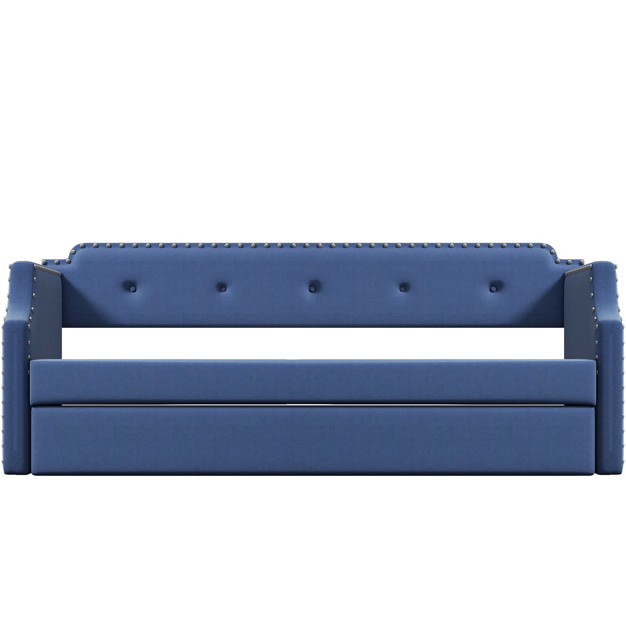 Upholstered Daybed with Trundle, Wood Slat Support,Upholstered Frame Sofa Bed , Twin,Blue