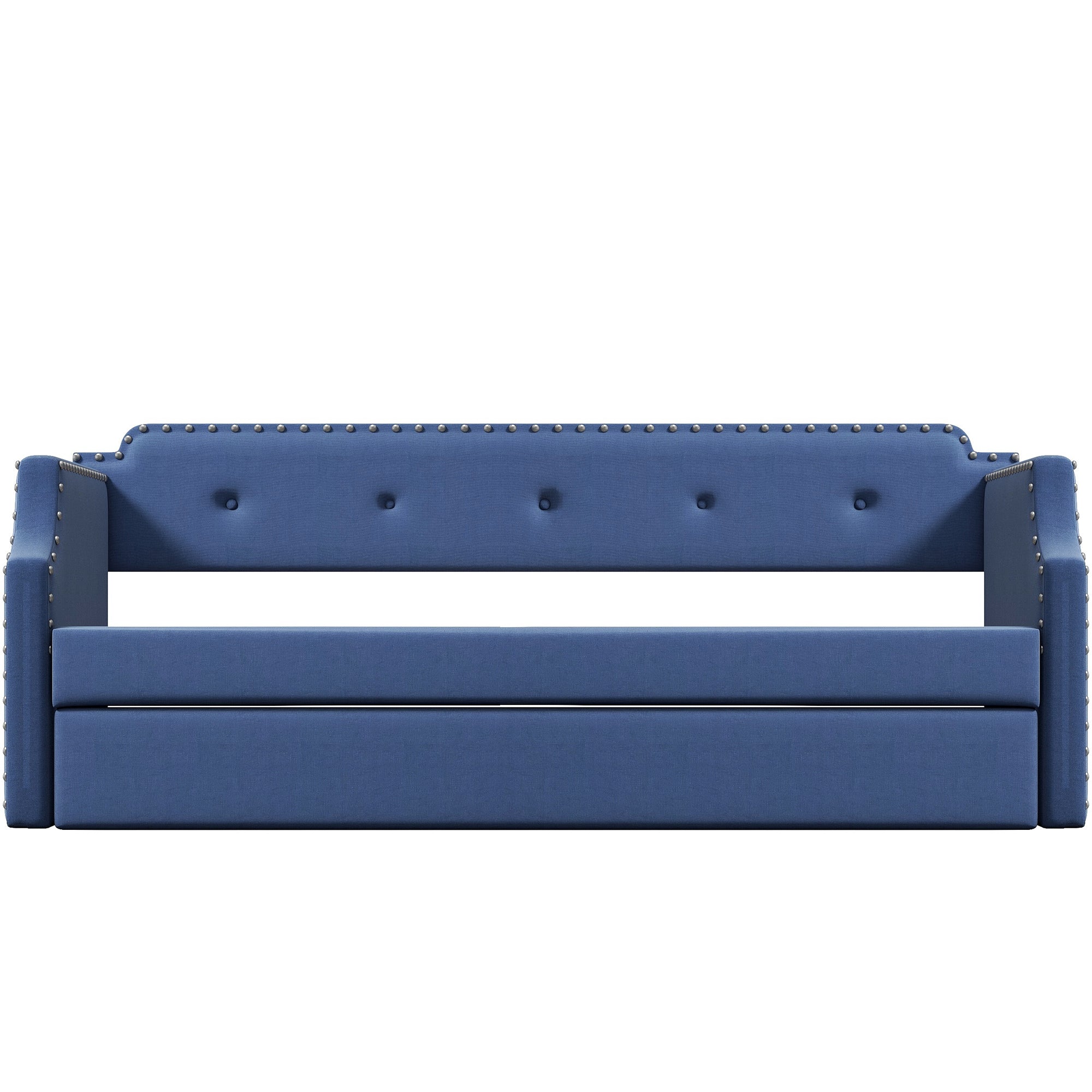 Upholstered Daybed with Trundle, Wood Slat Support,Upholstered Frame Sofa Bed , Twin,Blue