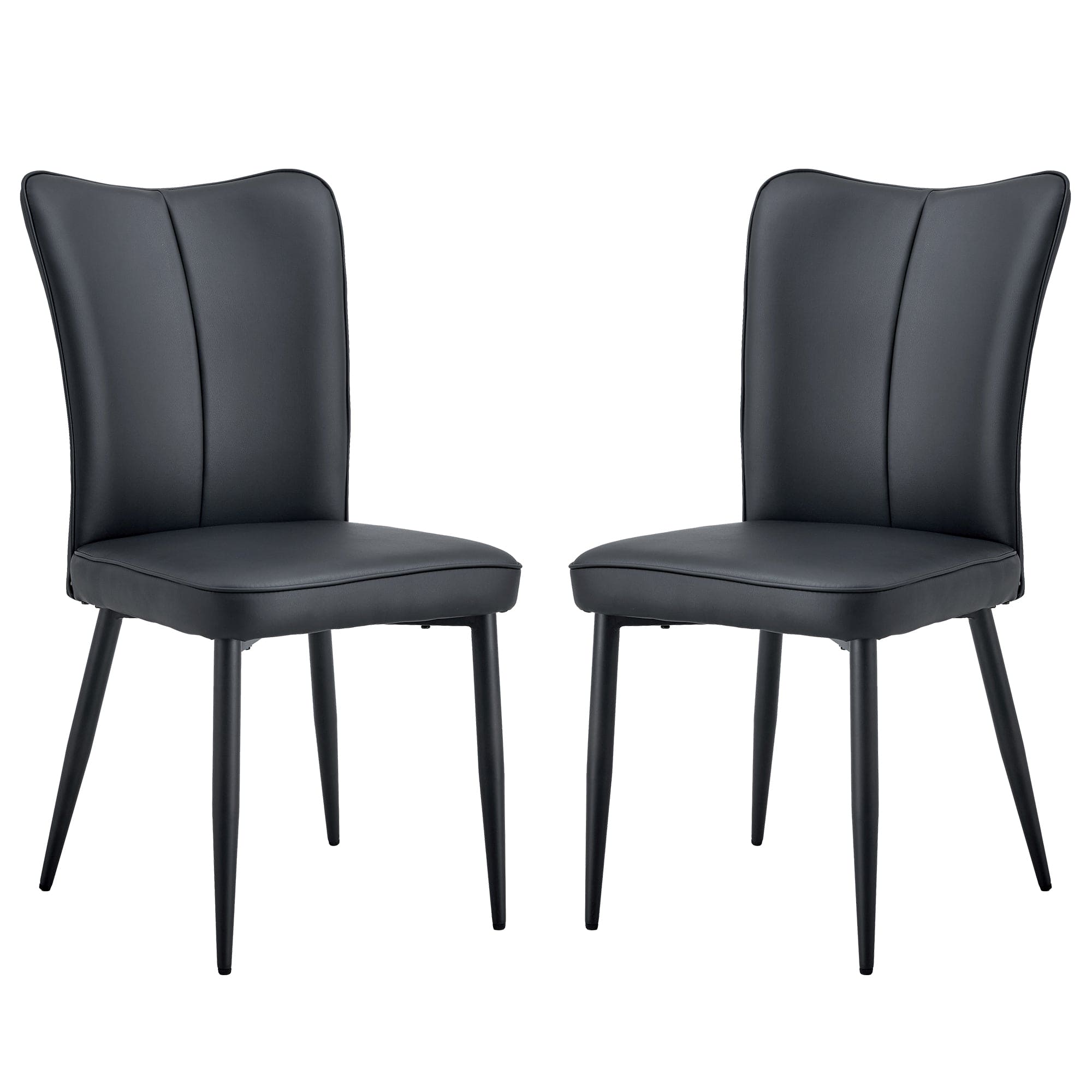 Modern minimalist dining chairs, black PU leather curved backrest and seat cushions, black metal chair legs, suitable for restaurants, bedrooms, and living rooms. A set of 2 chairs. 008