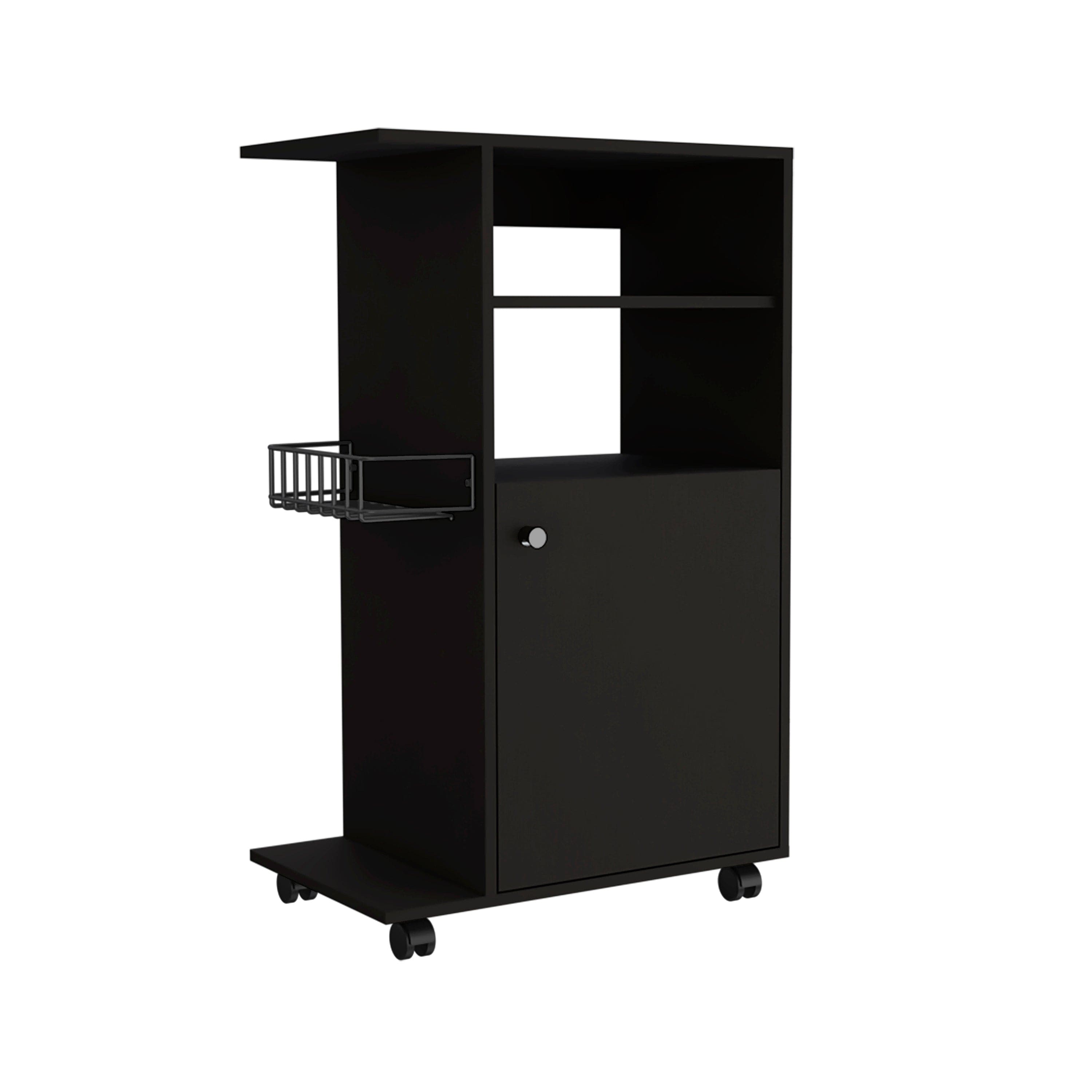 Kitchen Cart Kryot, Single Door Cabinet, Four Casters, Black Wengue Finish