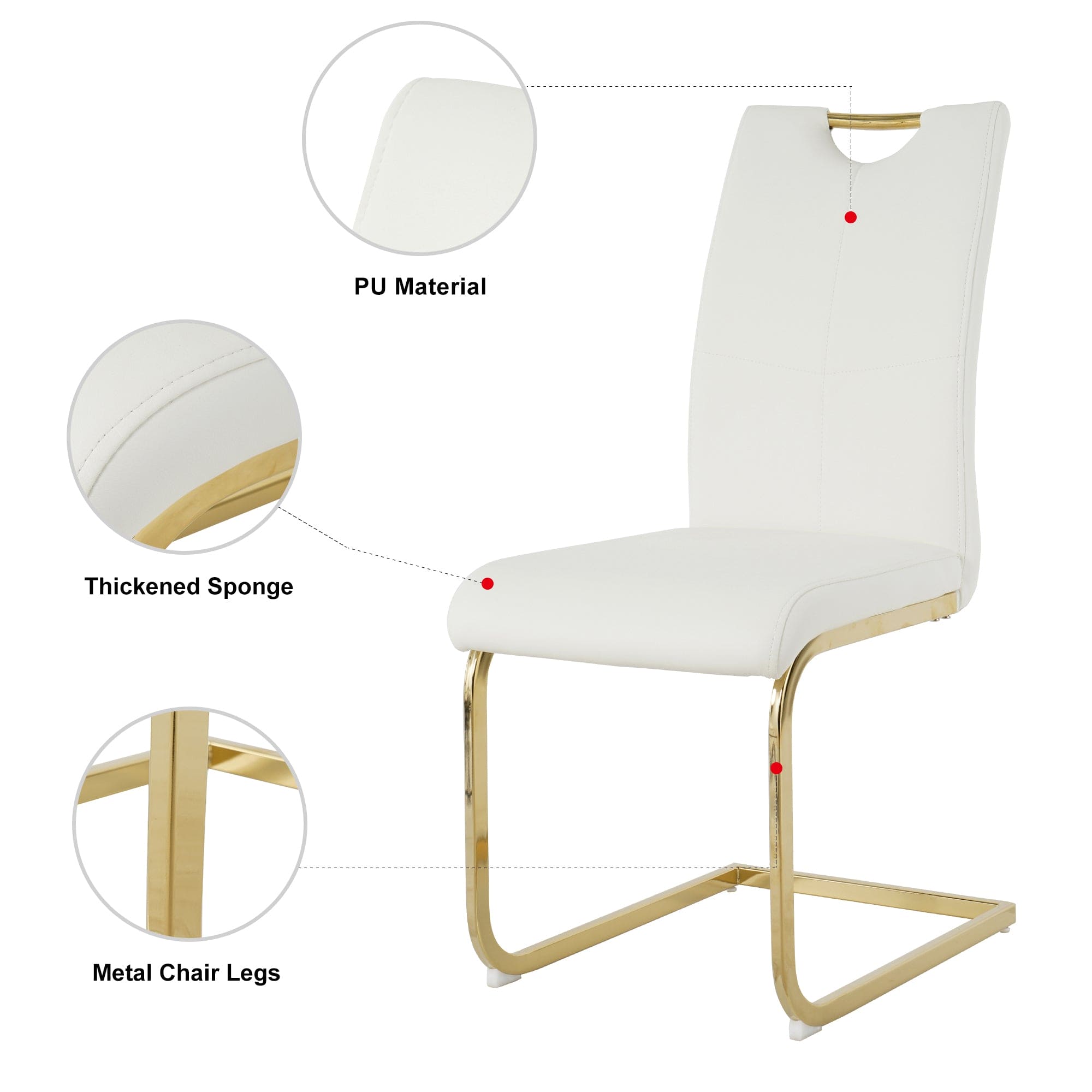 Modern Dining Chairs with Faux Leather Padded Seat Dining Living Room Chairs Upholstered Chair with gold Metal Legs Design for Kitchen, Living, Bedroom, Dining Room Side Chairs Set of 4