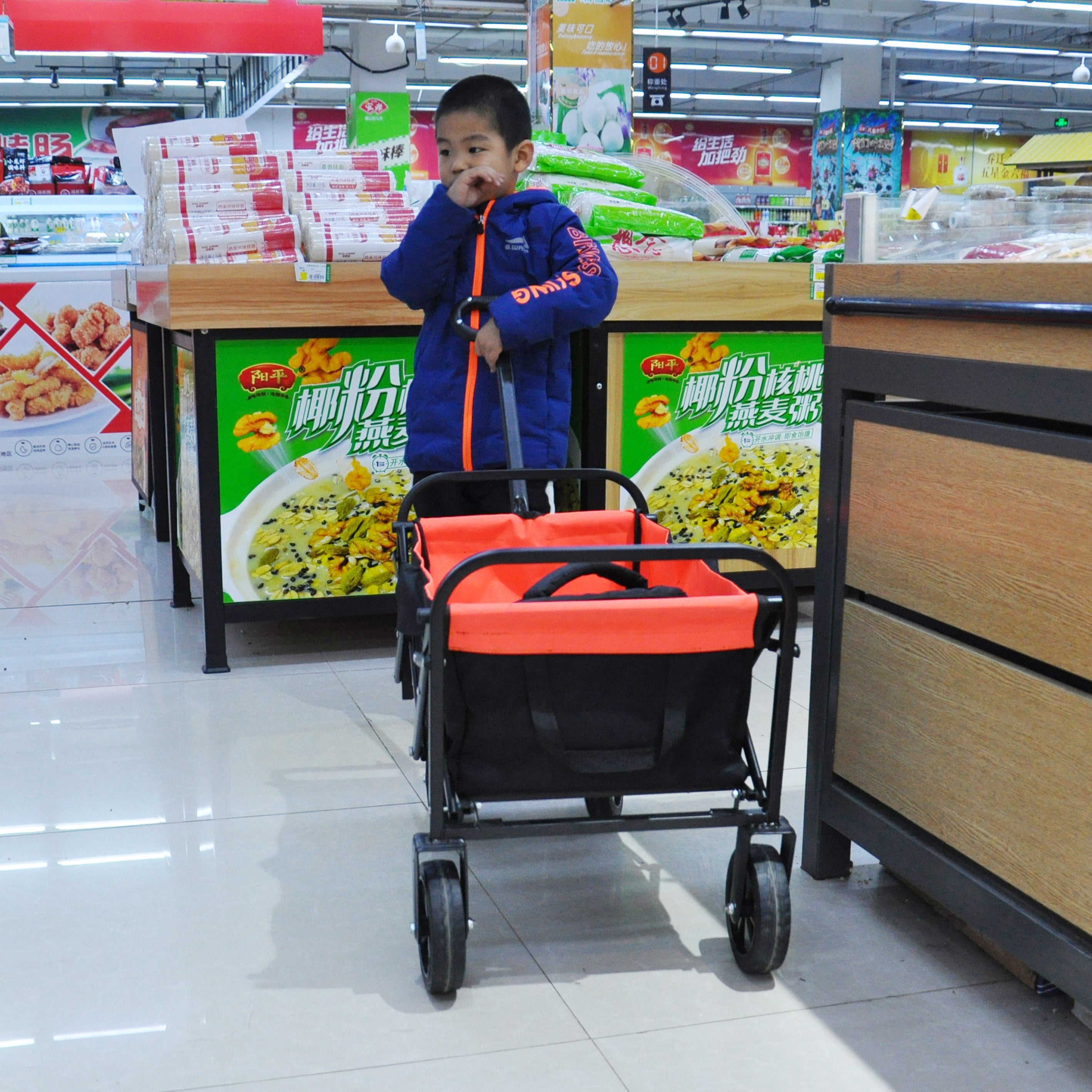 Folding Wagon Garden Shopping Beach Cart （black+yellow）