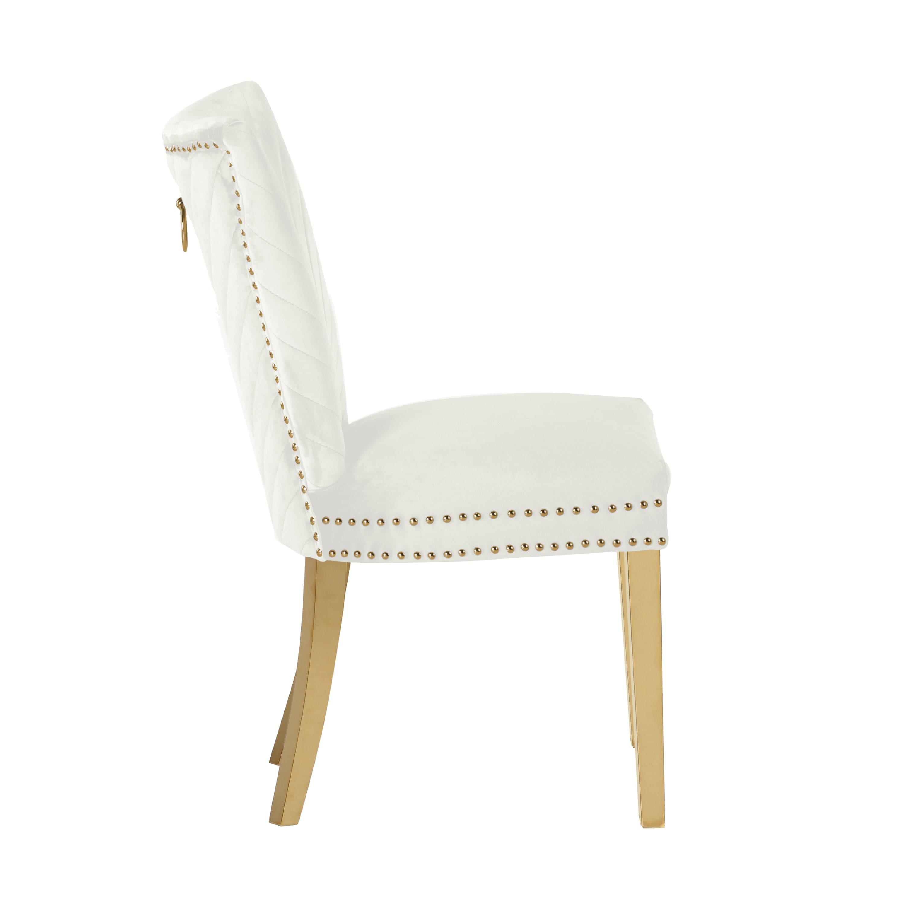 Eva 2 Piece Gold Legs Dining Chairs Finished with Velvet Fabric in Beige