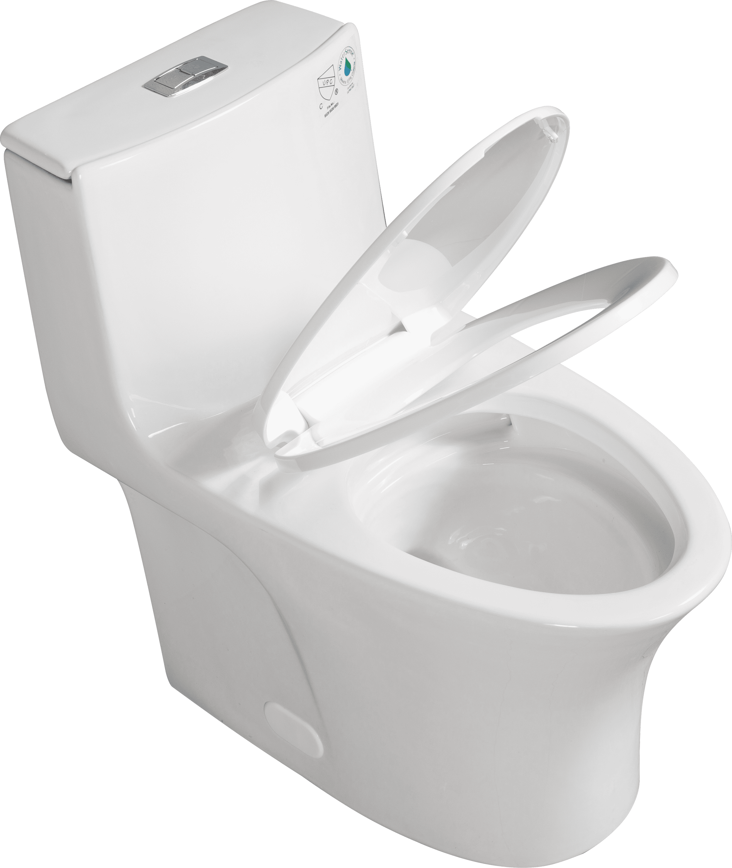 15 1/8 Inch 1.1/1.6 GPF Dual Flush 1-Piece Elongated Toilet with Soft-Close Seat - Gloss White  23T02-GW