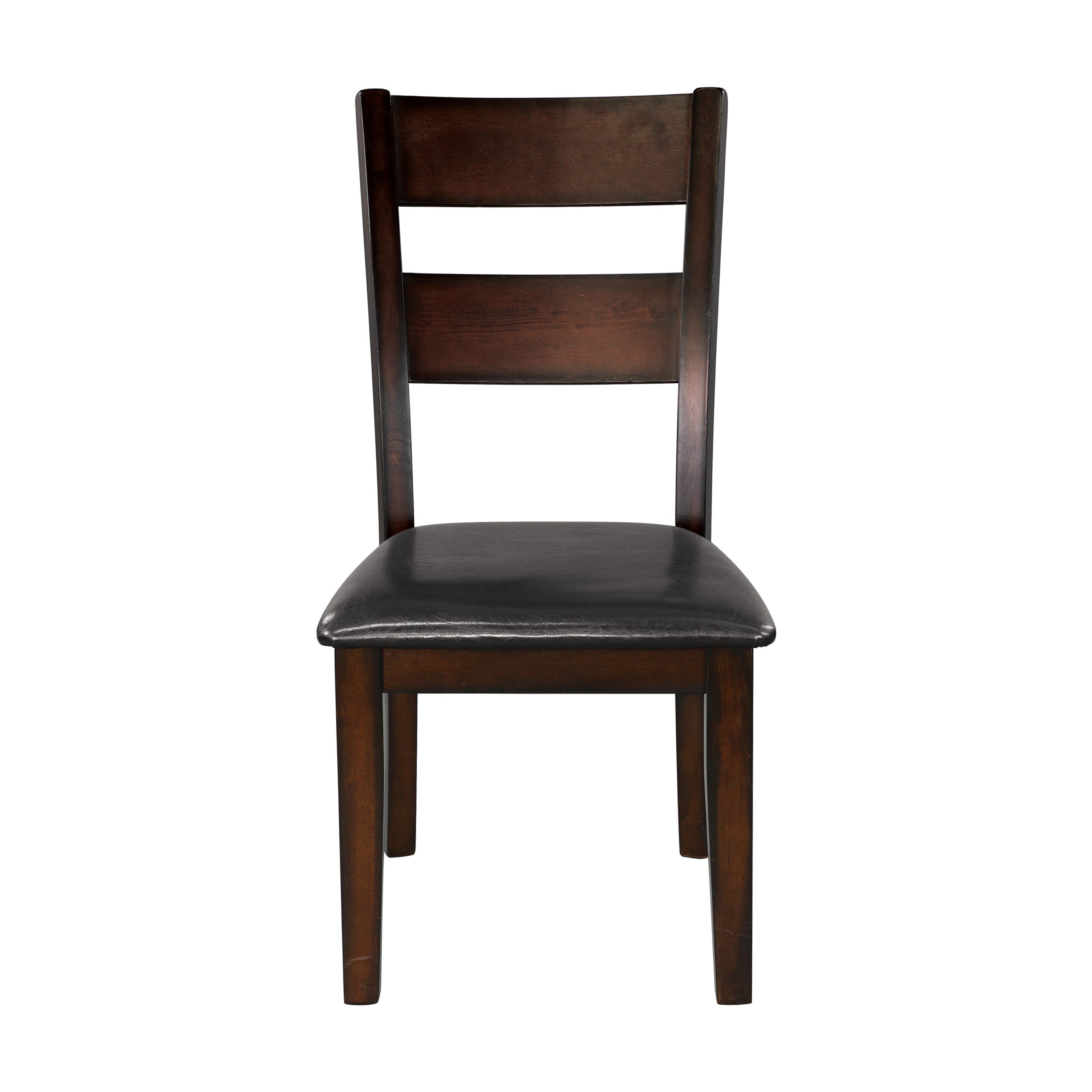 Cherry Finish Classic Style Set of 2 Side Chairs Mango Veneer Faux Leather Upholstered Transitional Dining Furniture