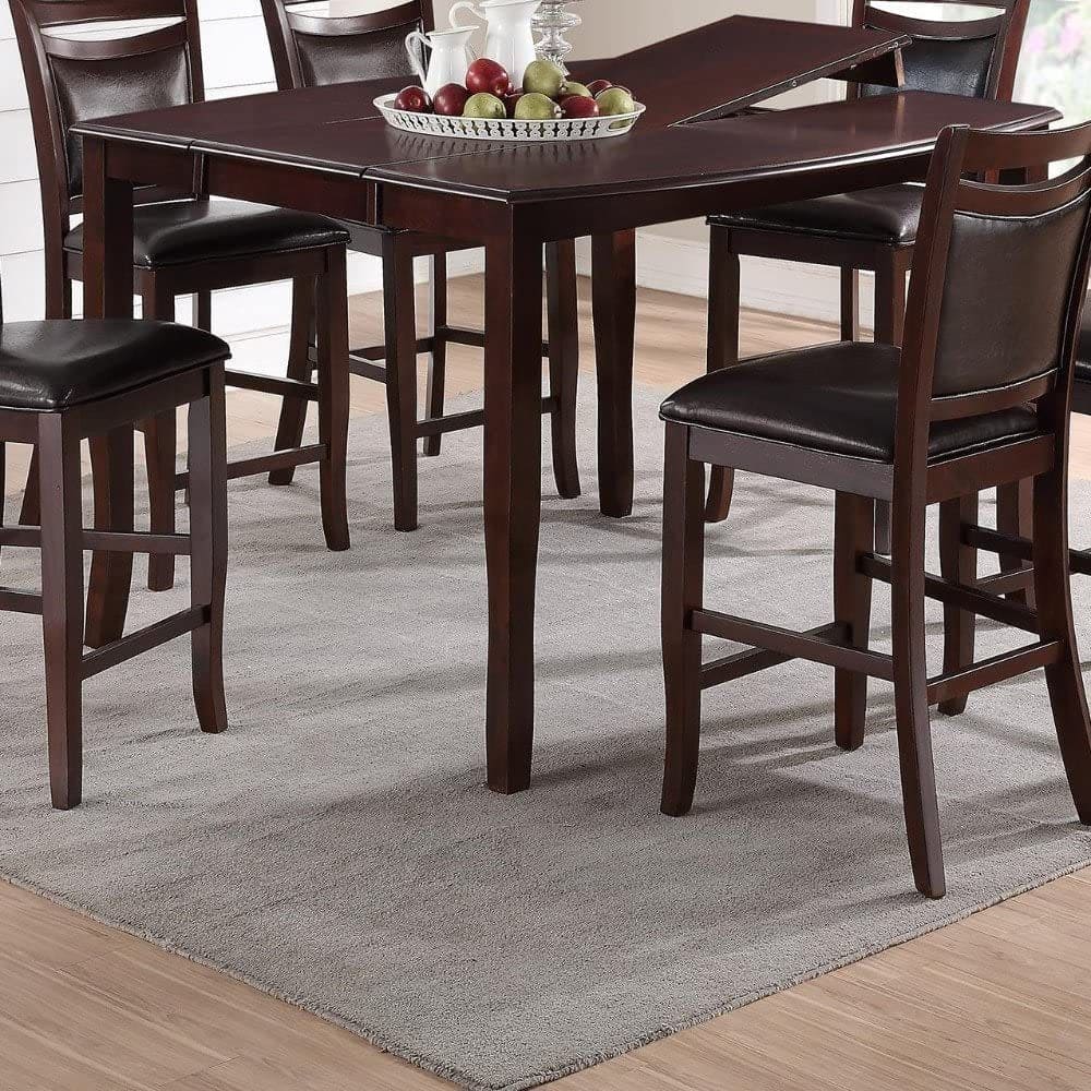 Dining Room Furniture Dining Table Dark Brown Counter Height Table w Butterfly Leaf Wooden Top 1pc Kitchen High Table