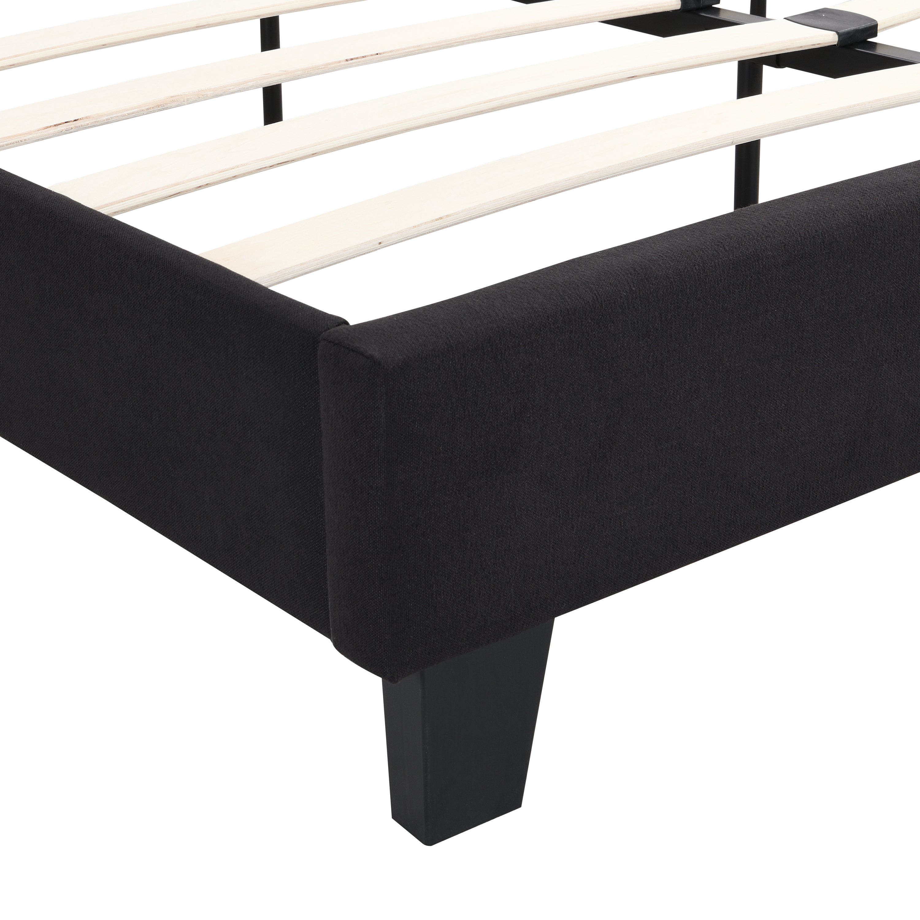 King Size Upholstered Platform Bed Frame with  Linen Fabric Headboard, No Box Spring Needed, Wood Slat Support, Easy Assembly, BLACK