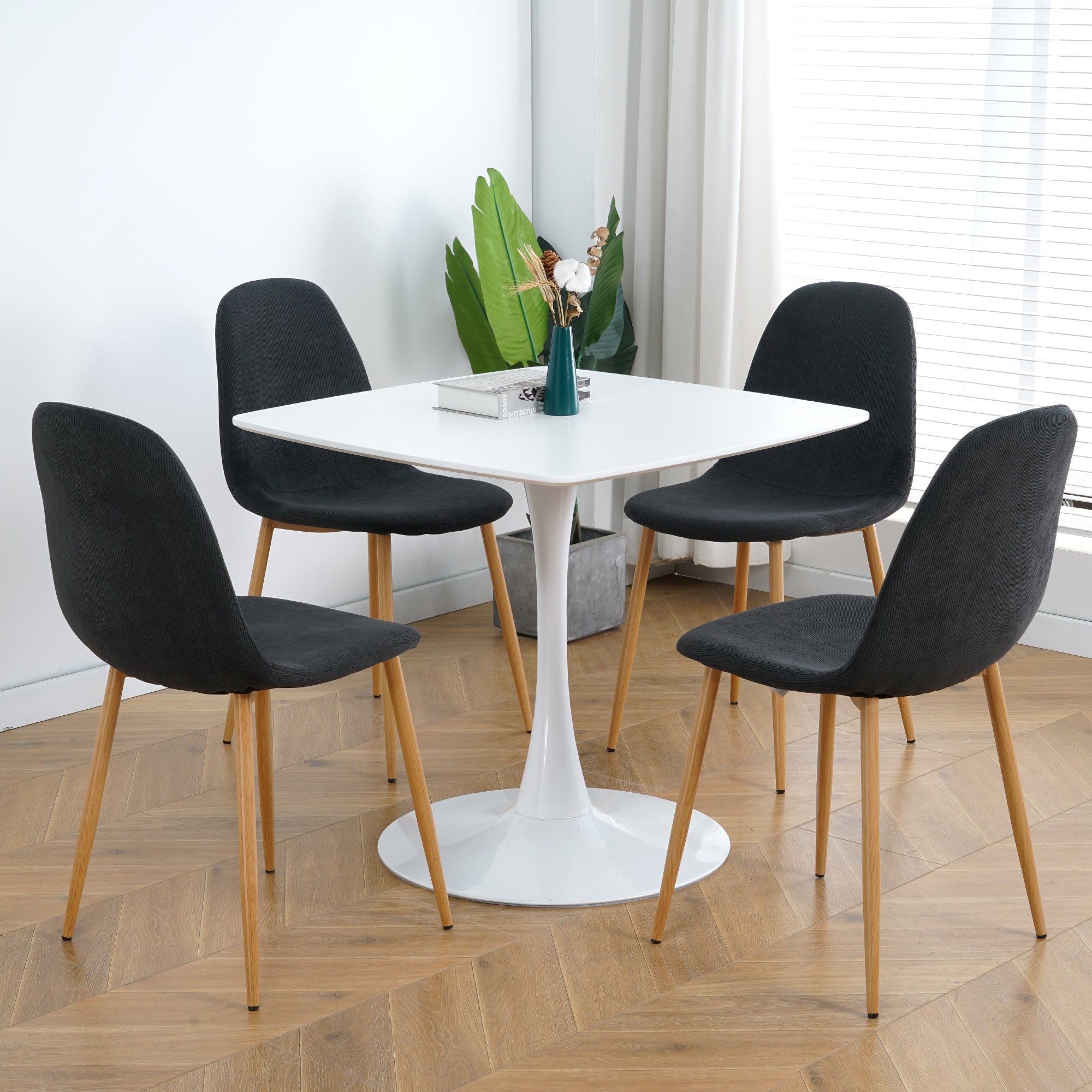 Deep Grey Modern Fabric Chairs with wood-transfer Metal Leg set of 4