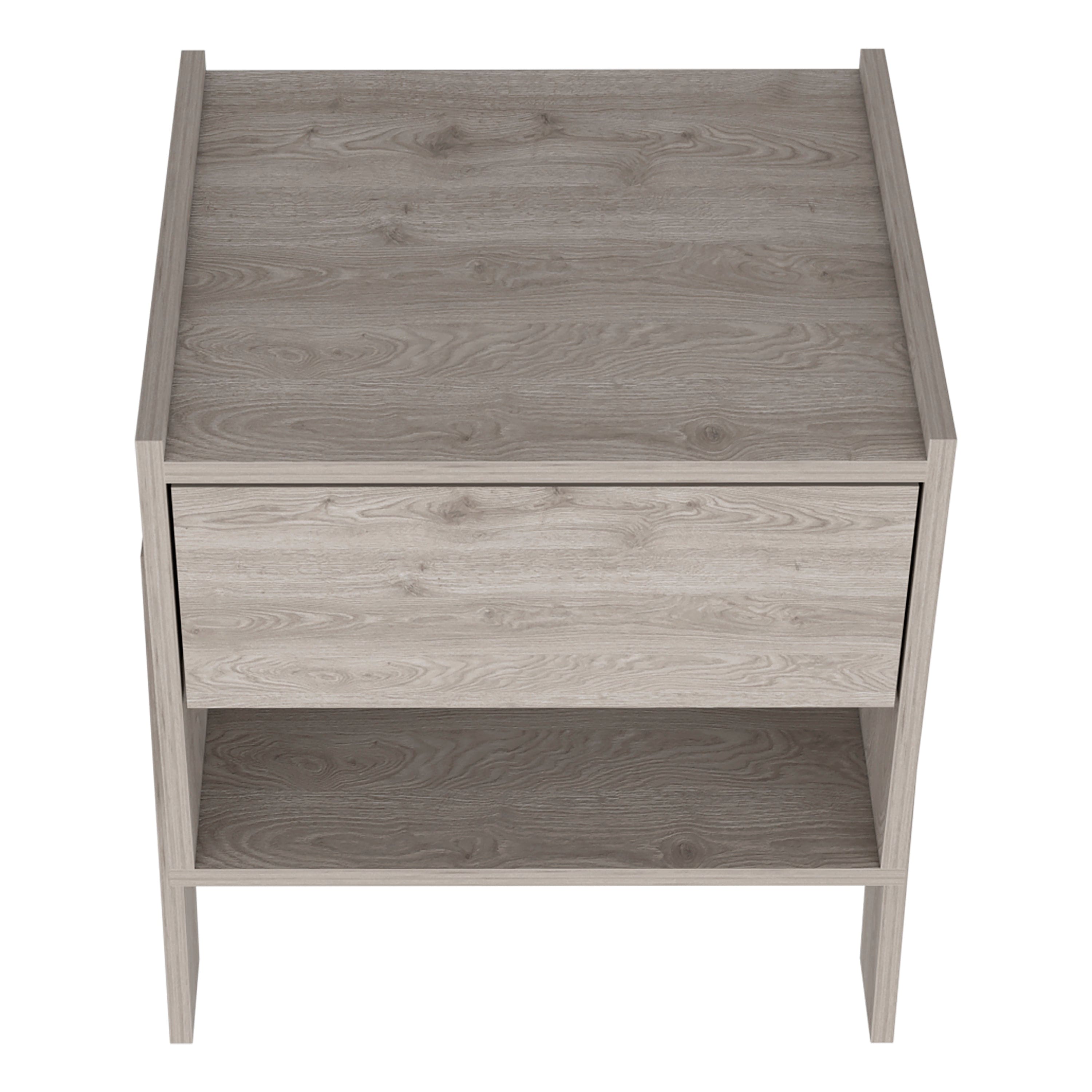 Nightstand Ferku, Open Shelf, One Drawer, Light Gray Finish