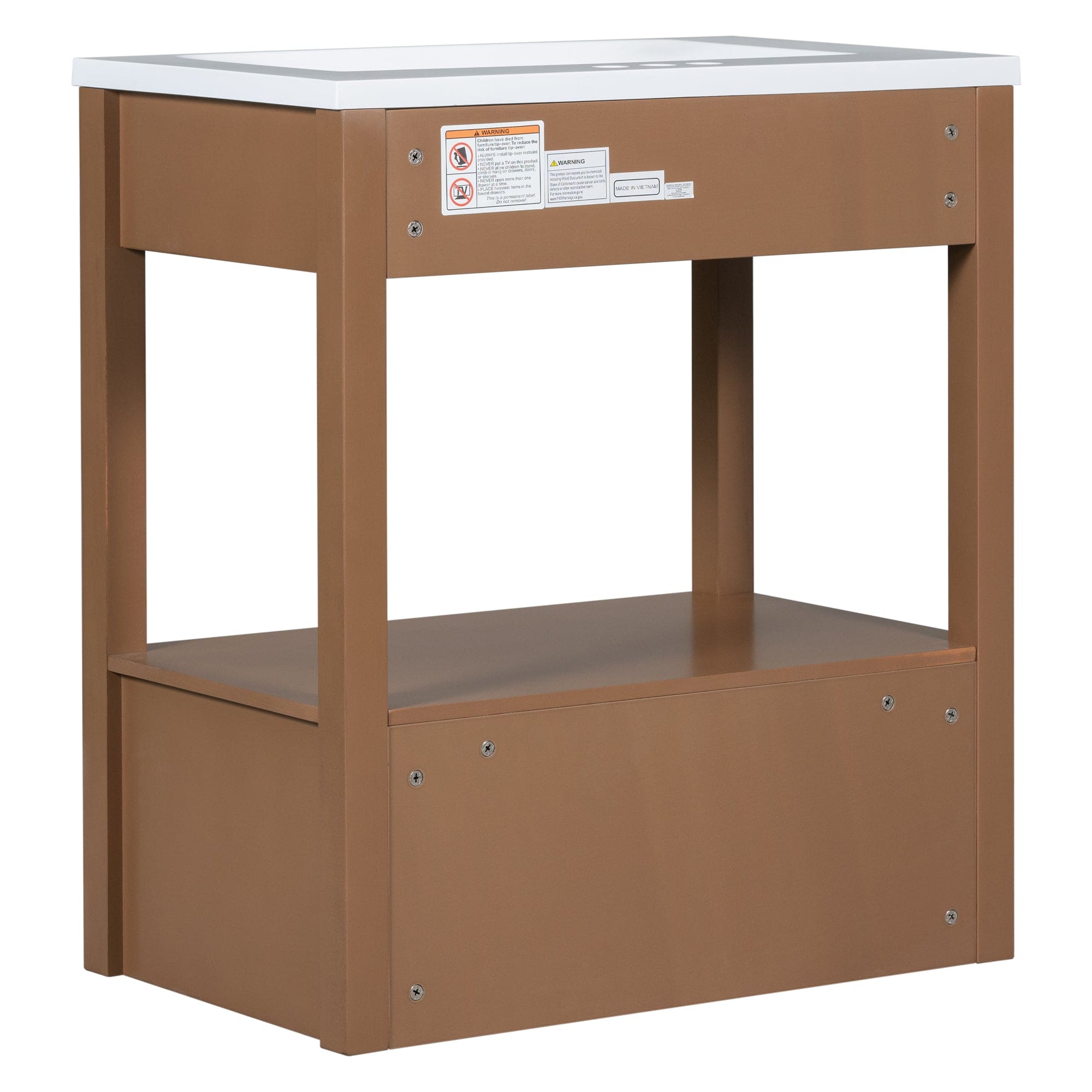 30" Bathroom Vanity with Sink Top, Bathroom Cabinet with Open Storage Shelf and Two Drawers, Brown