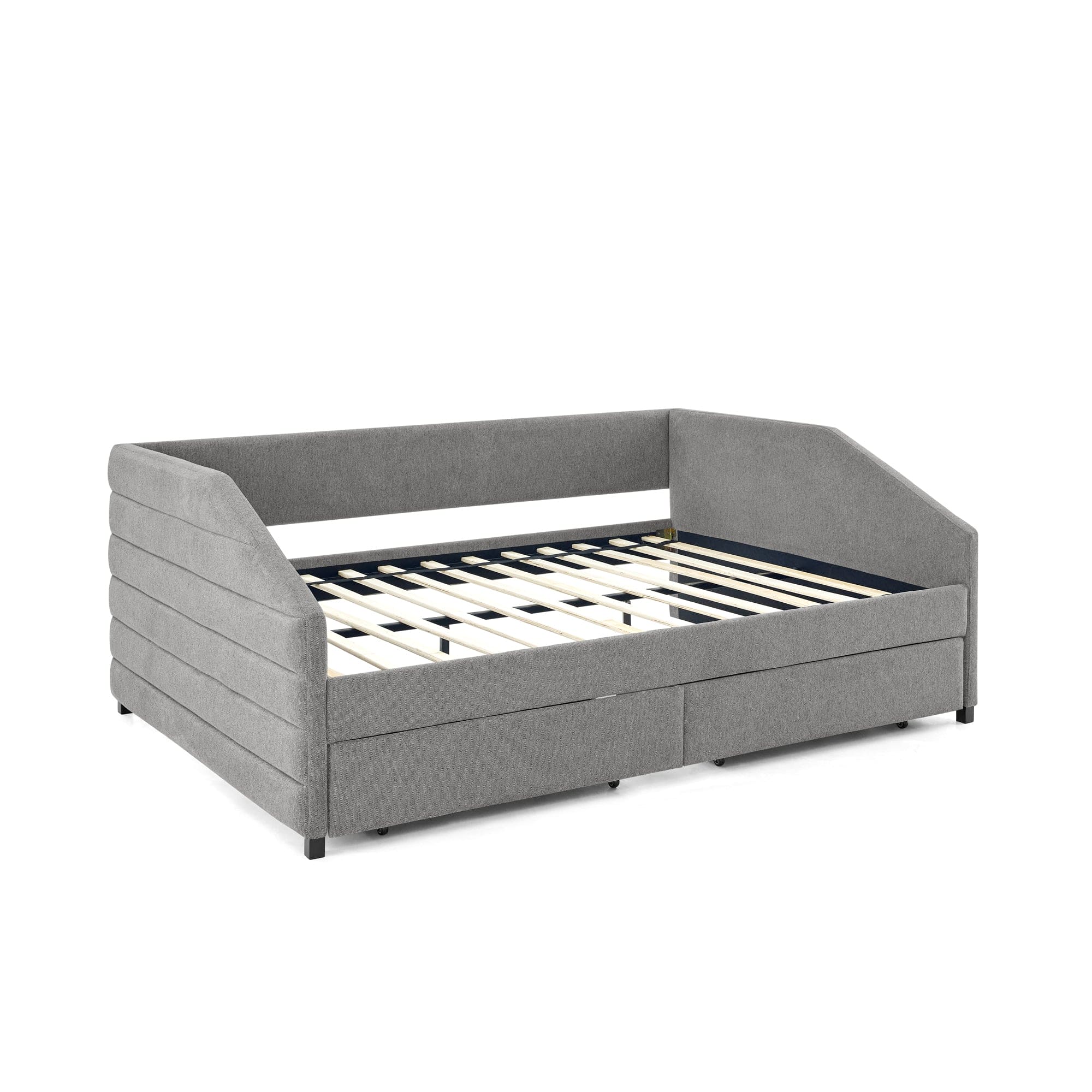 Queen Size Daybed with Two Drawers Trundle Upholstered Tufted Sofa Bed, Linen Fabric, Grey (88"x64.5"x34")