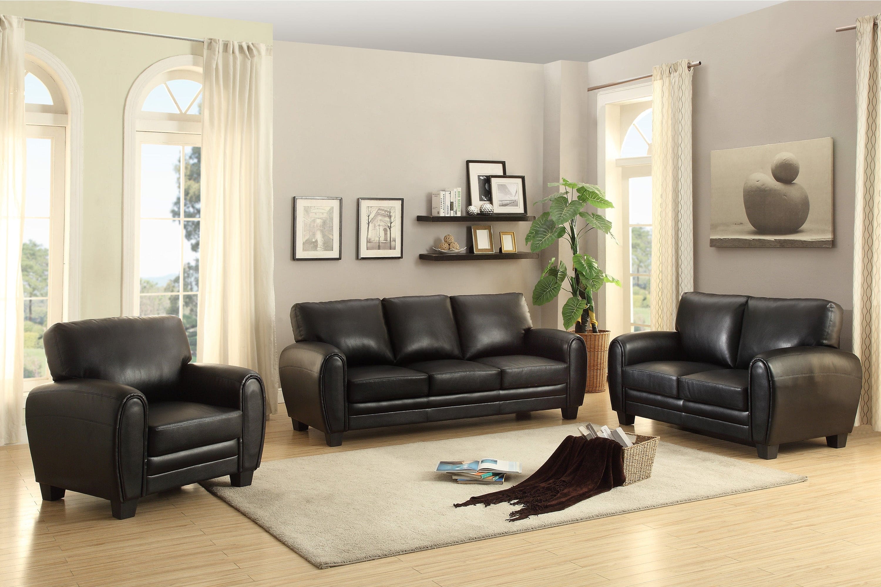 Modern Living Room Furniture 1pc Loveseat Black Faux Leather Covering Retro Styling Furniture