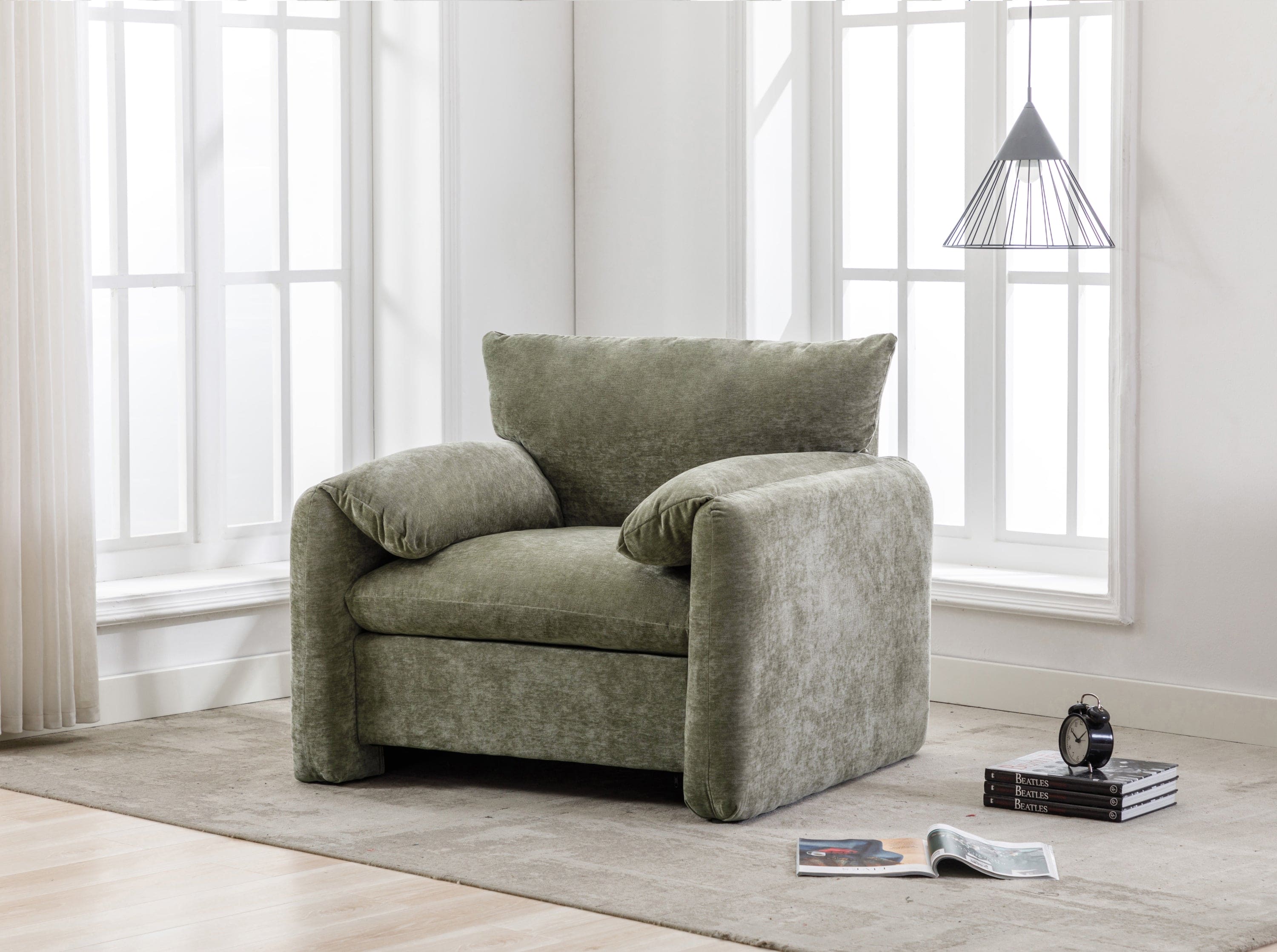 Modern Style Chenille Oversized Armchair Accent Chair Single Sofa Lounge Chair 38.6'' W for Living Room, Bedroom, Matcha Green