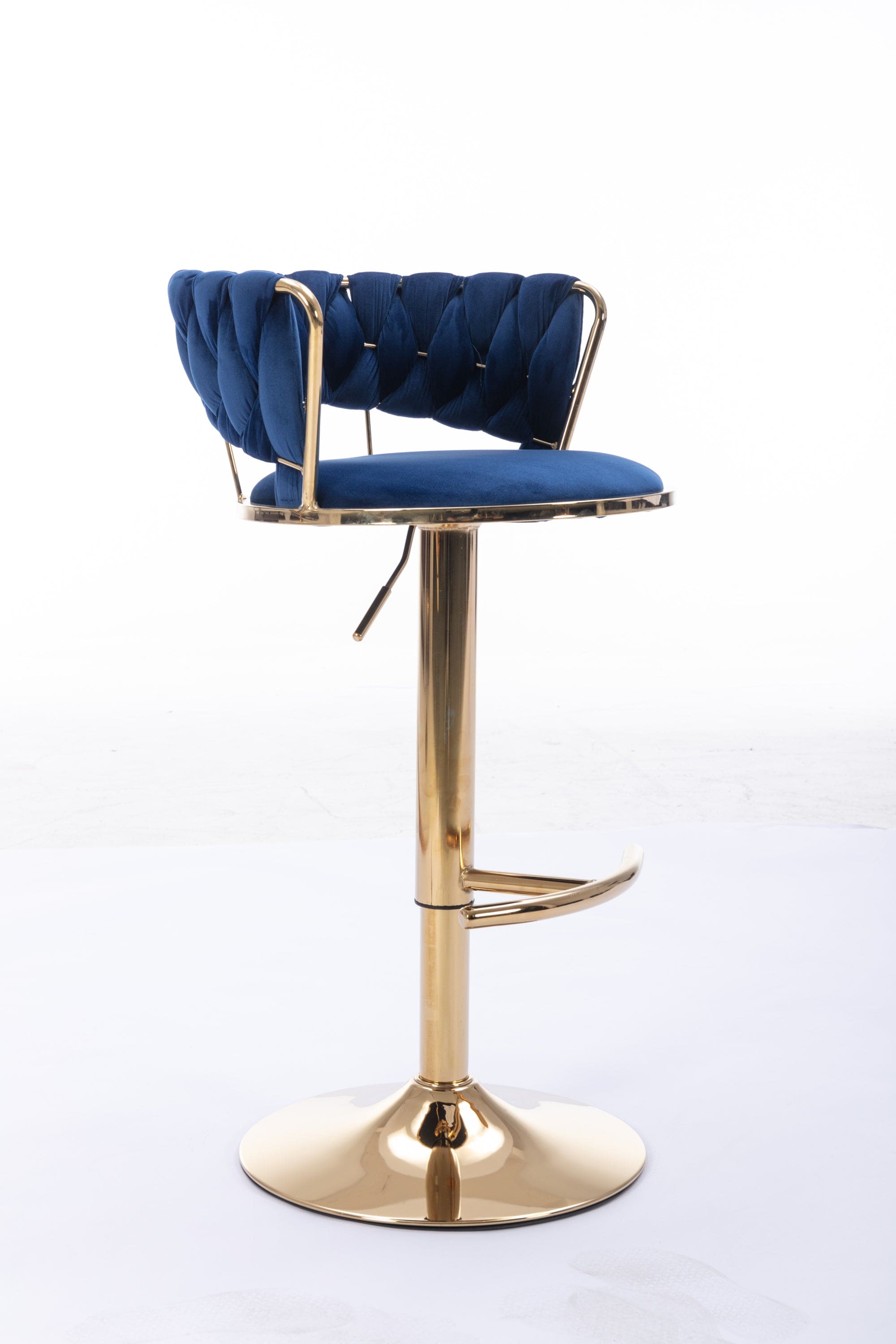 Set of 2  Bar Stools,with Chrome Footrest and Base Swivel Height Adjustable Mechanical Lifting Velvet + Golden Leg Simple Bar Stool-BLUE