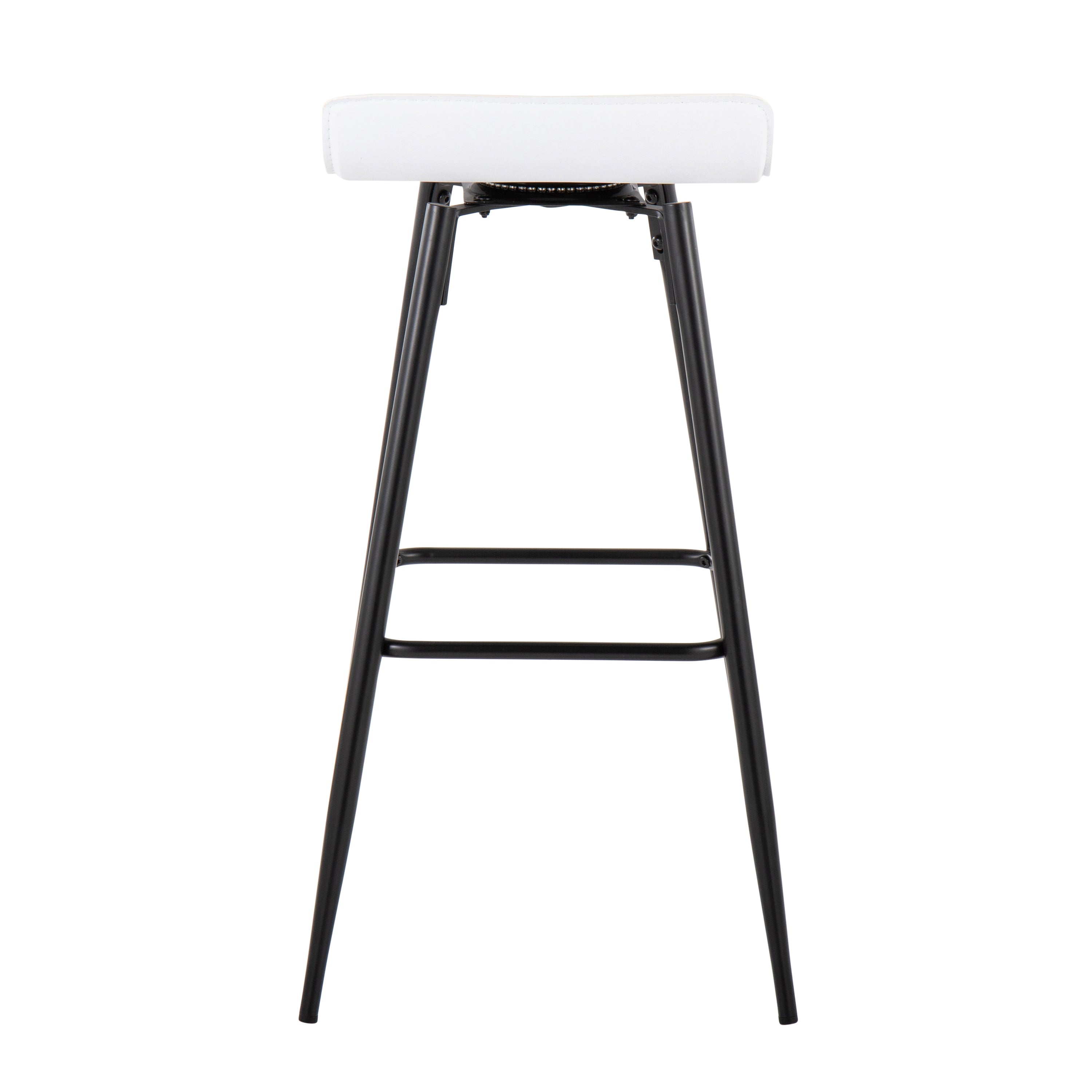 Ale 30" Contemporary Fixed-Height Bar Stool in Black Steel and White Faux Leather by LumiSource - Set of 2