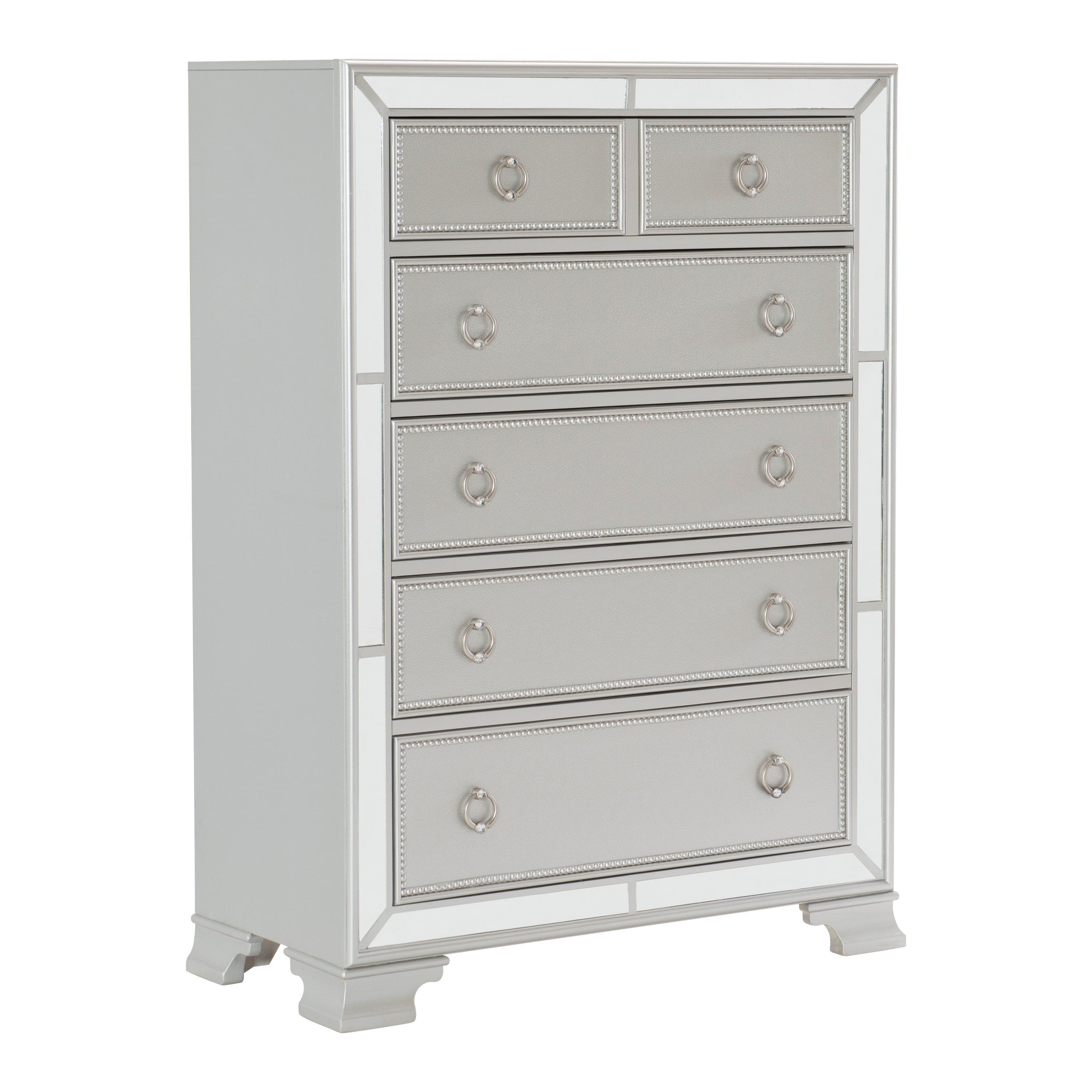 Modern Traditional Style 1pc Bedroom Chest of Drawers Embossed Textural Fronts Silver Finish