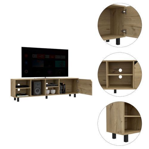 Valdivia Tv Stand for TV´s up 70", Four Open Shelves, Five Legs -Light Oak