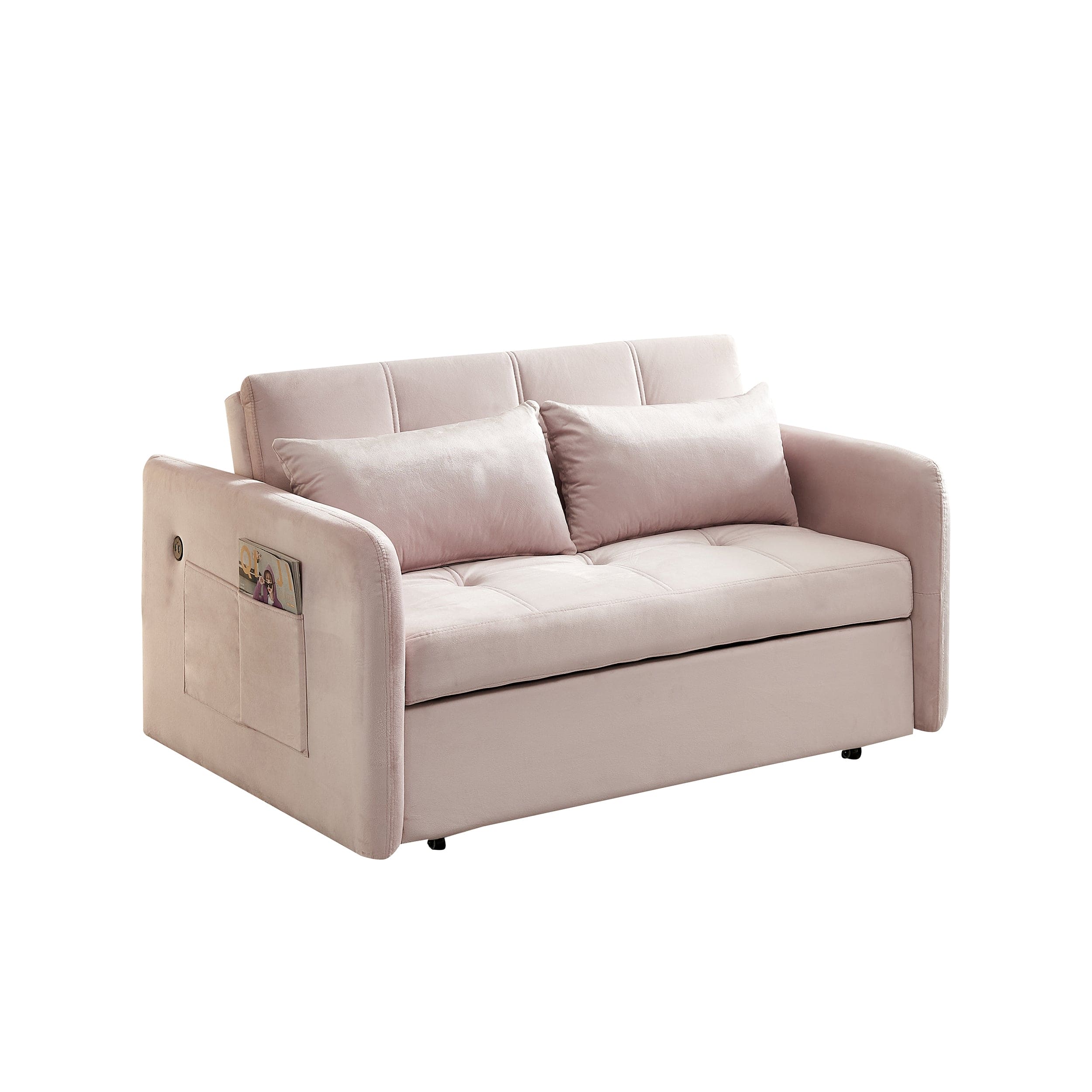 55.5" Twins Pull Out Sofa Bed  Pink Velvet