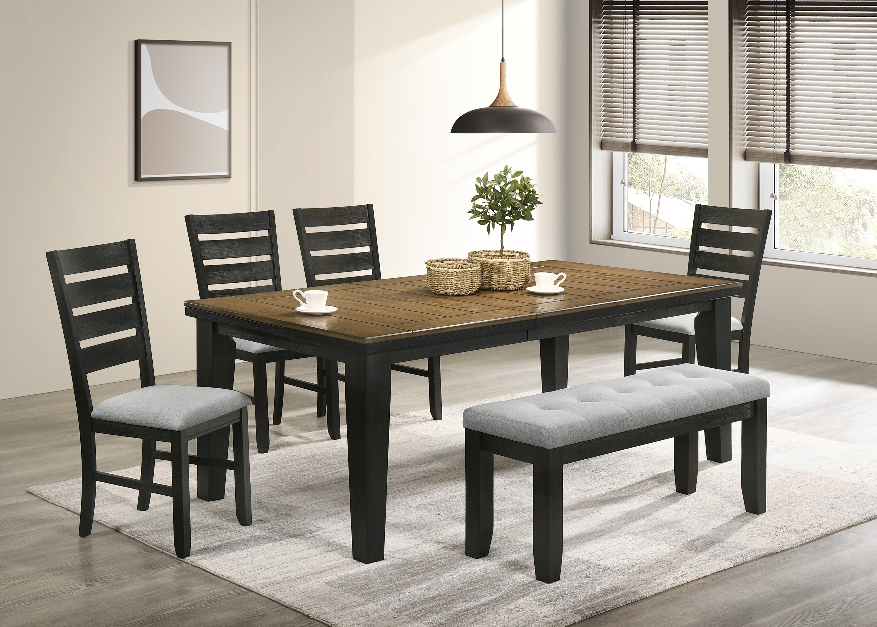 1pc Contemporary Style Dining Rectangular Table with18" Leaf Tapered Block Feet Wheat Charcoal Finish Dining Room Solid Wood Wooden Furniture