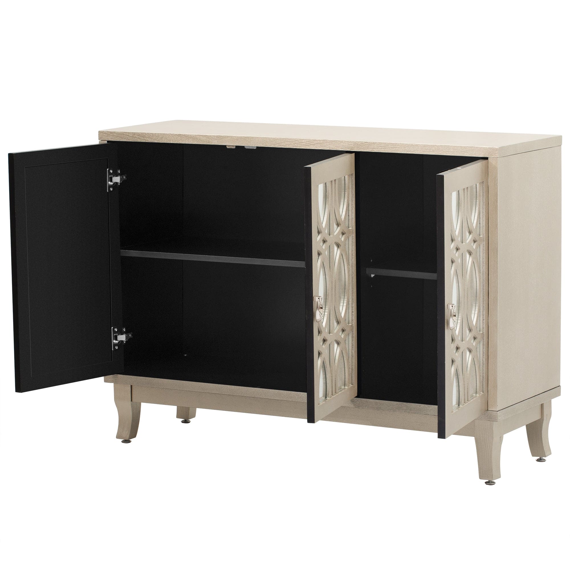 TREXM Sideboard with Glass Doors, 3 Door Mirrored Buffet Cabinet with Silver Handle for Living Room, Hallway, Dining Room (Champagne Gold)