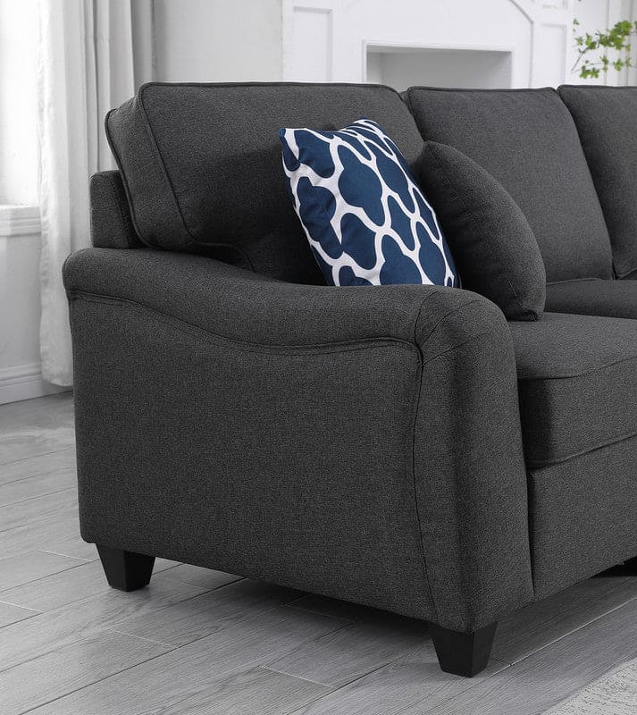 Leo Dark Gray Linen 7Pc Modular L-Shape Sectional Sofa and Ottoman