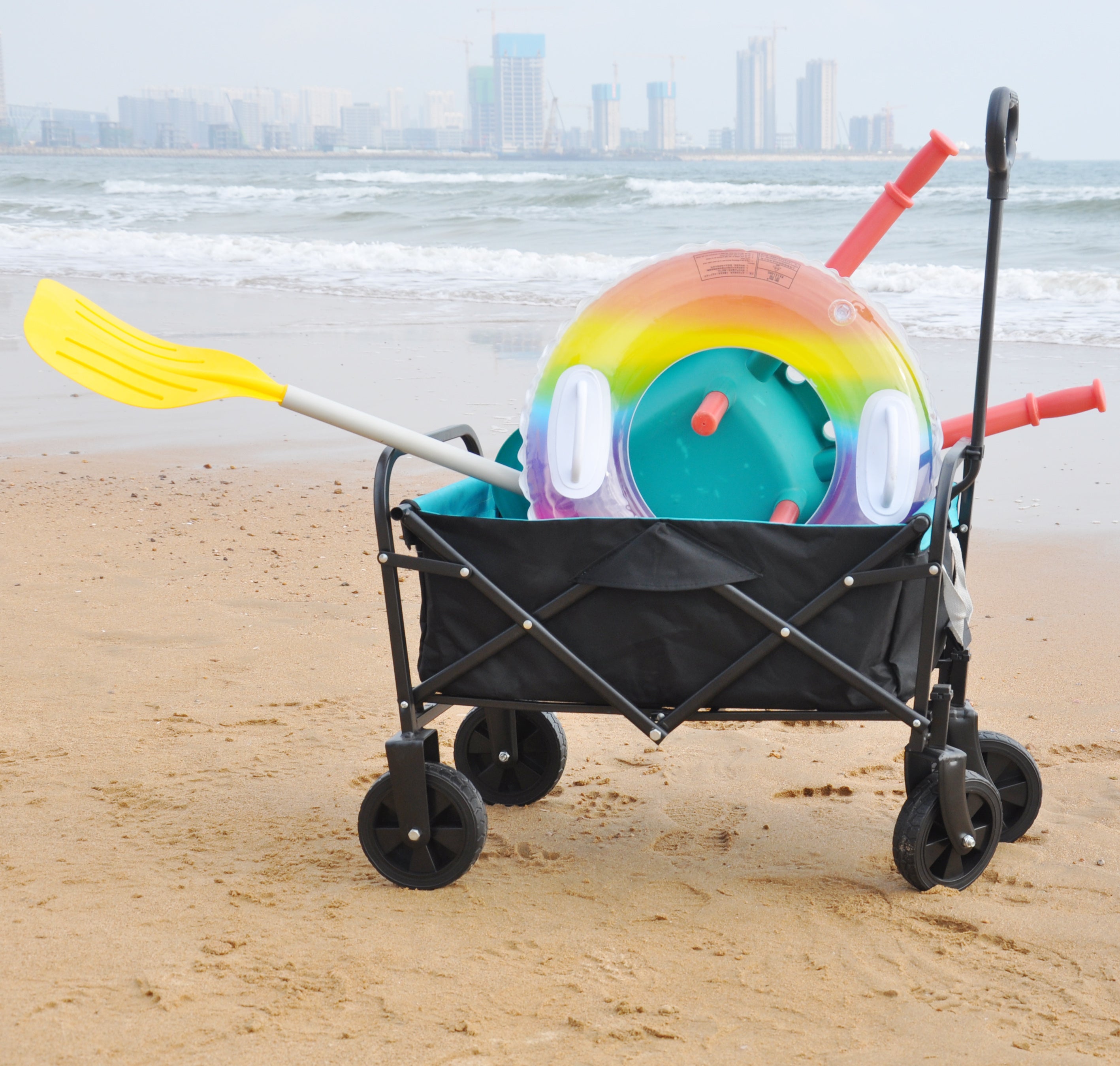 Folding Wagon Garden Shopping Beach Cart (black+blue)