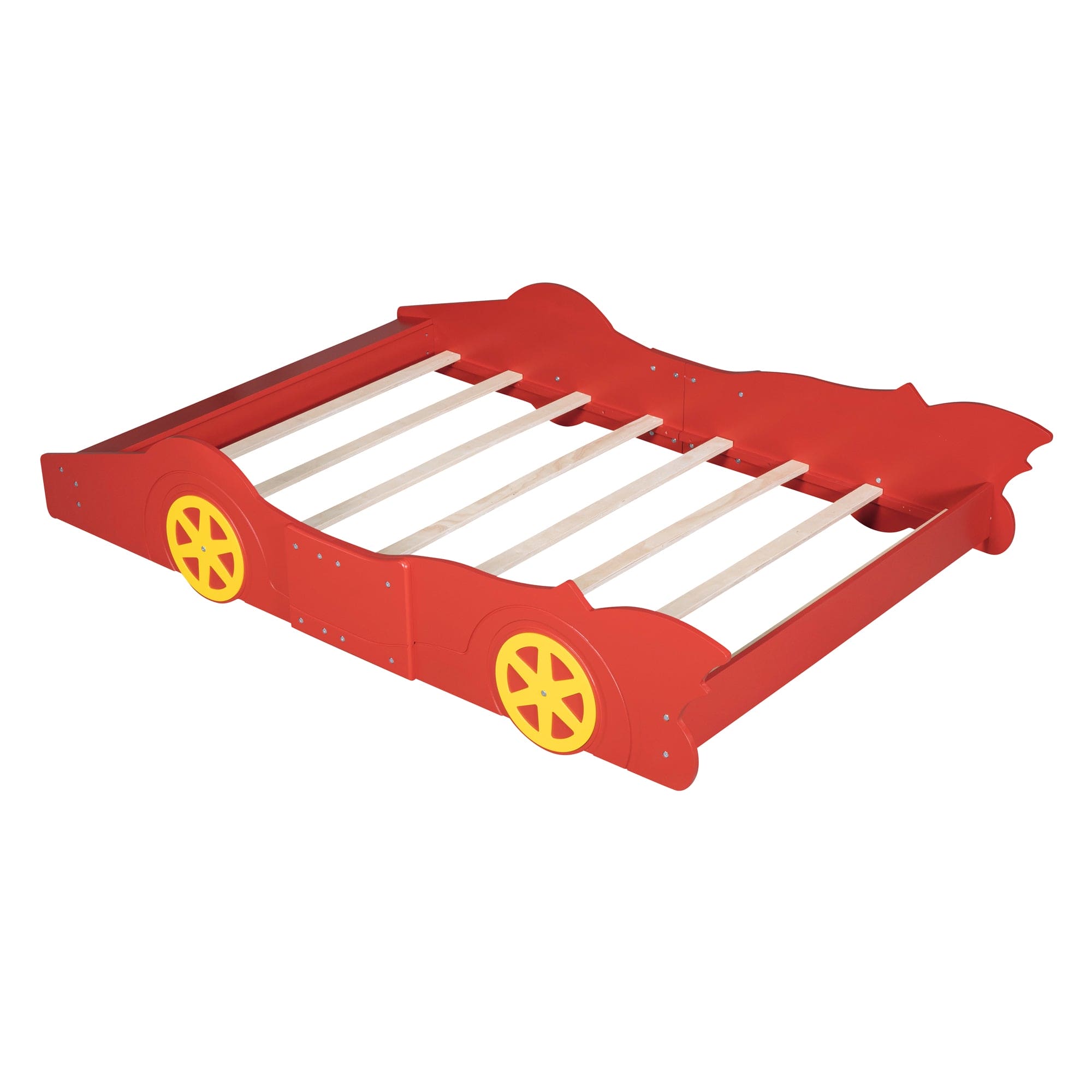 Full Size Race Car-Shaped Platform Bed with Wheels,Red