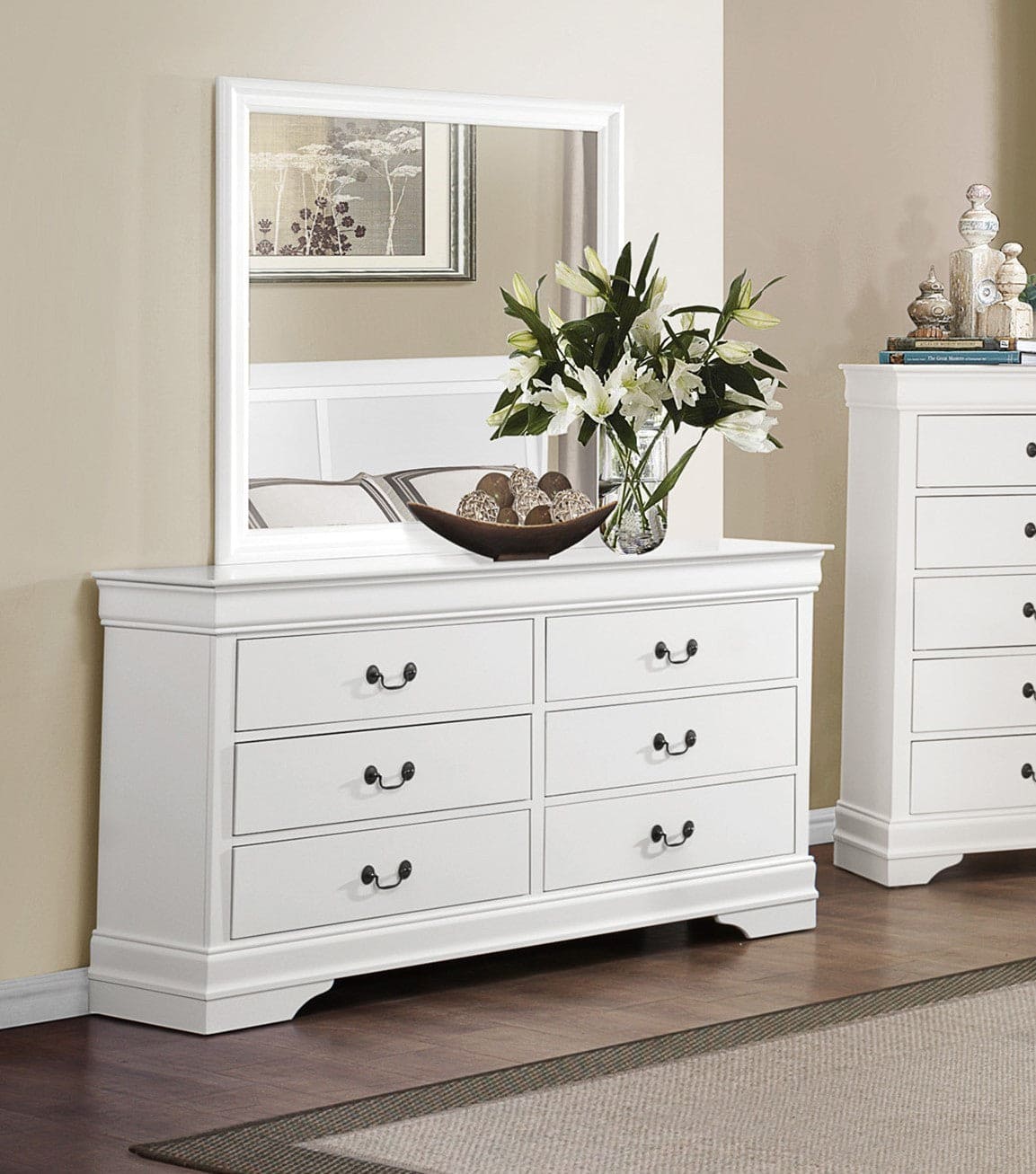 Traditional White Dresser Louis Phillippe Style Antique Drop Handles Classic Bedroom Furniture