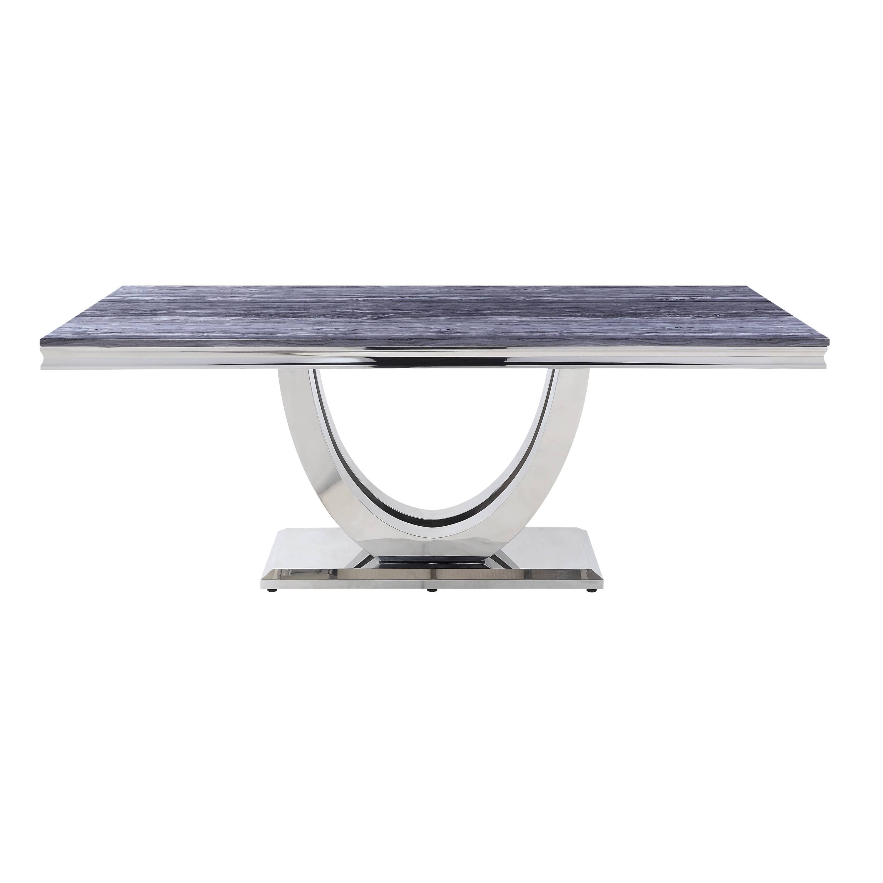 ACME Cambrie Dining Table in Faux Marble & Mirrored Silver Finish DN00221