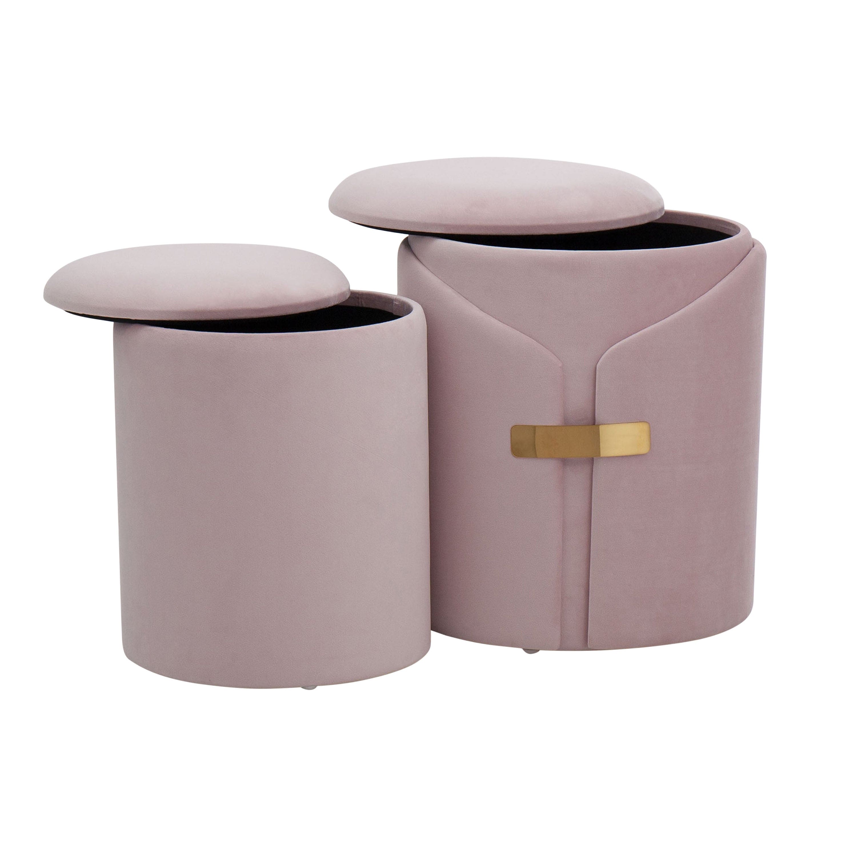 Dahlia Contemporary/Glam Nesting Ottoman Set in Blush Pink Velvet with Gold Metal Accent Pieces by LumiSource