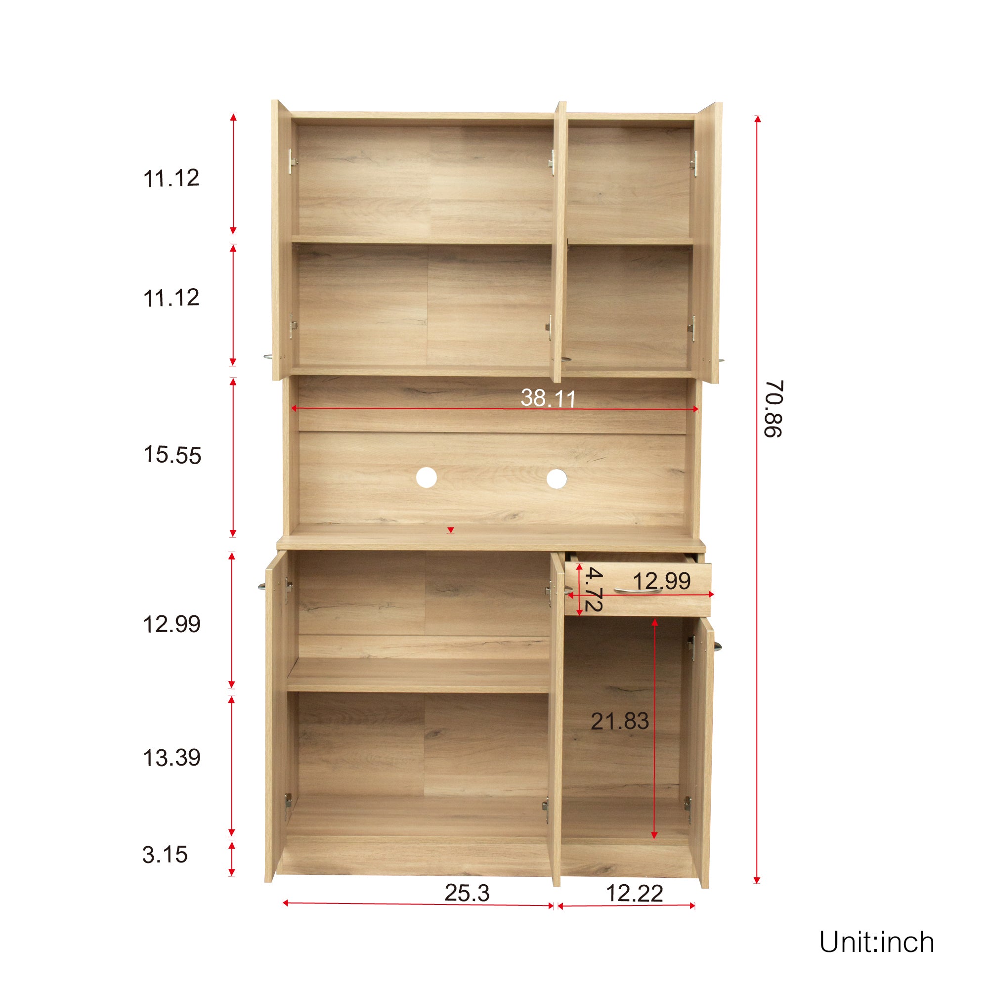 70.87" Tall Wardrobe& Kitchen Cabinet, with 6-Doors, 1-Open Shelves and 1-Drawer for bedroom,Rustic Oak