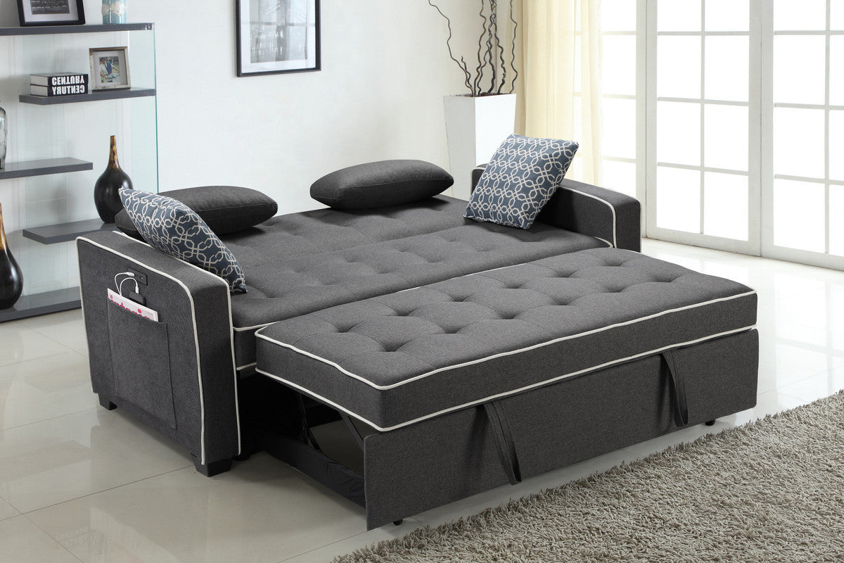 Cody Modern Gray Fabric Sleeper Sofa with 2 USB Charging Ports and 4 Accent Pillows