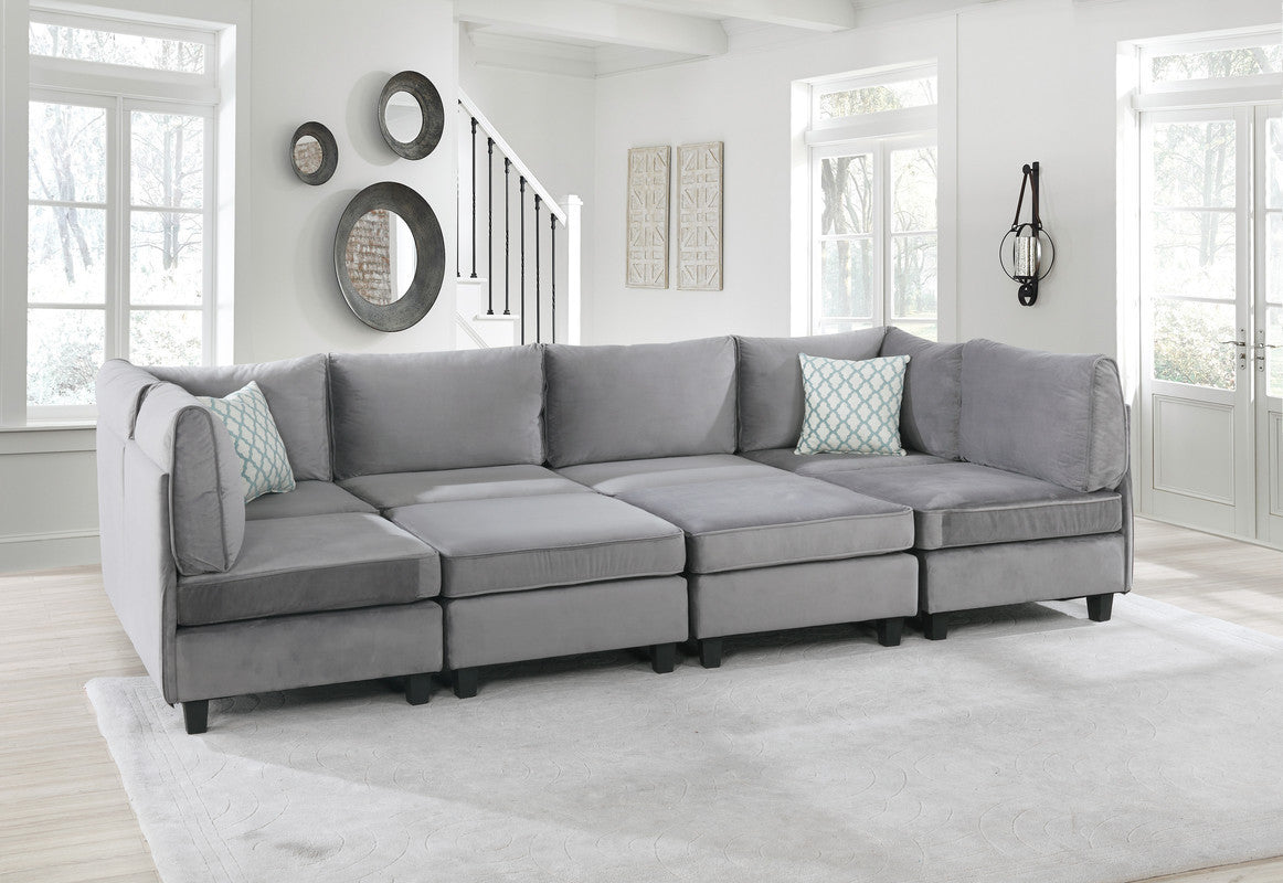 Zelmira Gray Velvet 8Pc Modular Sectional Sofa