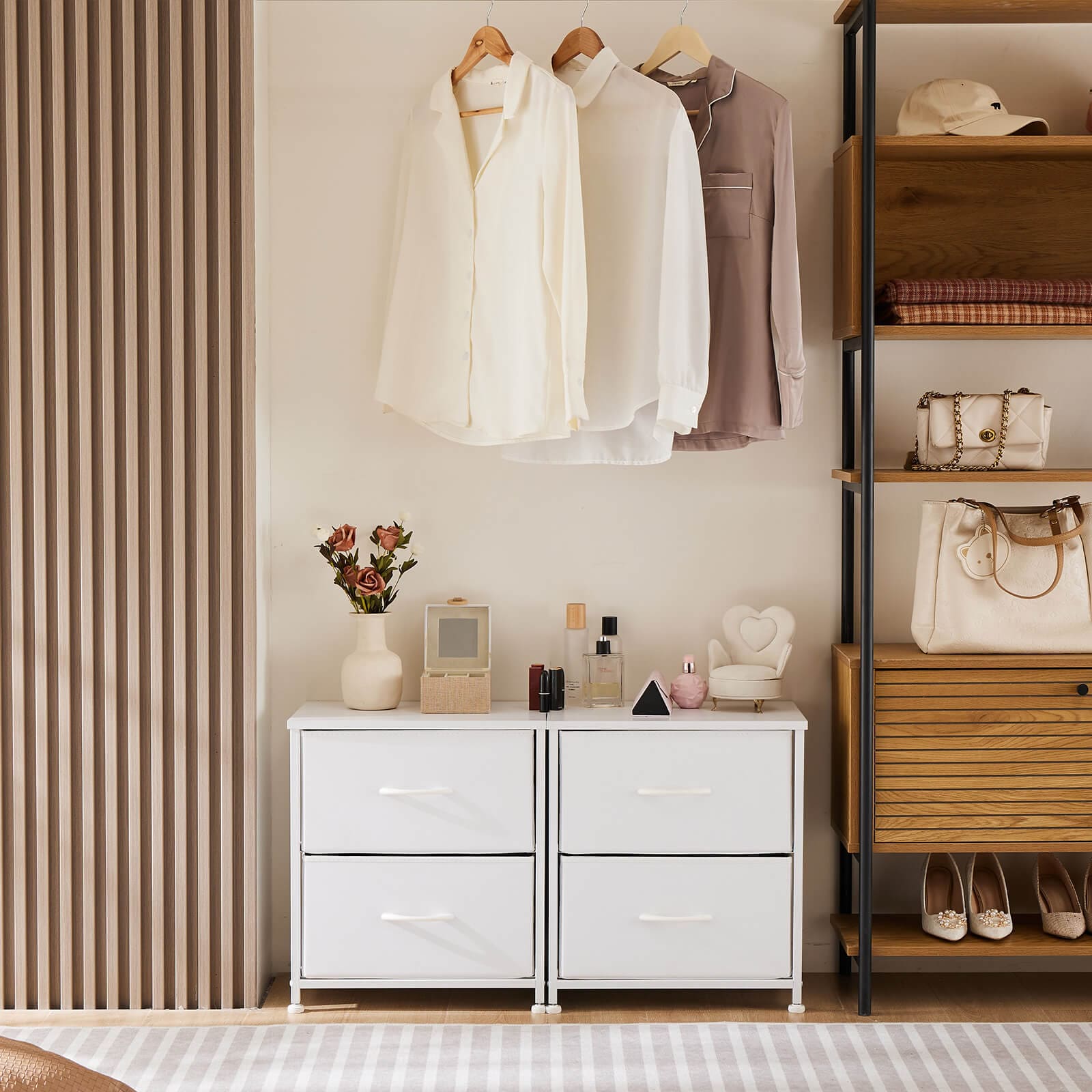 Drawers Dresser Chest of Drawers,Metal Frame and Wood Top,2bc,White