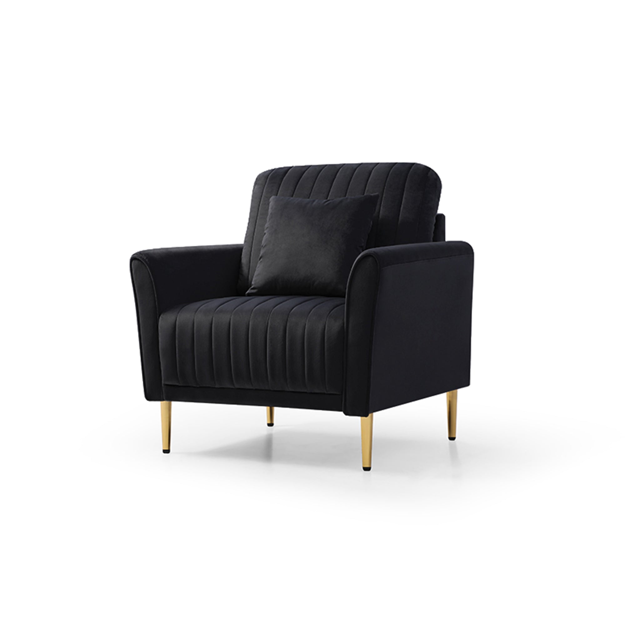 Modern Black Velvet Accent Chair Upholstered Living Room Arm Chairs Comfy Single Sofa Chair