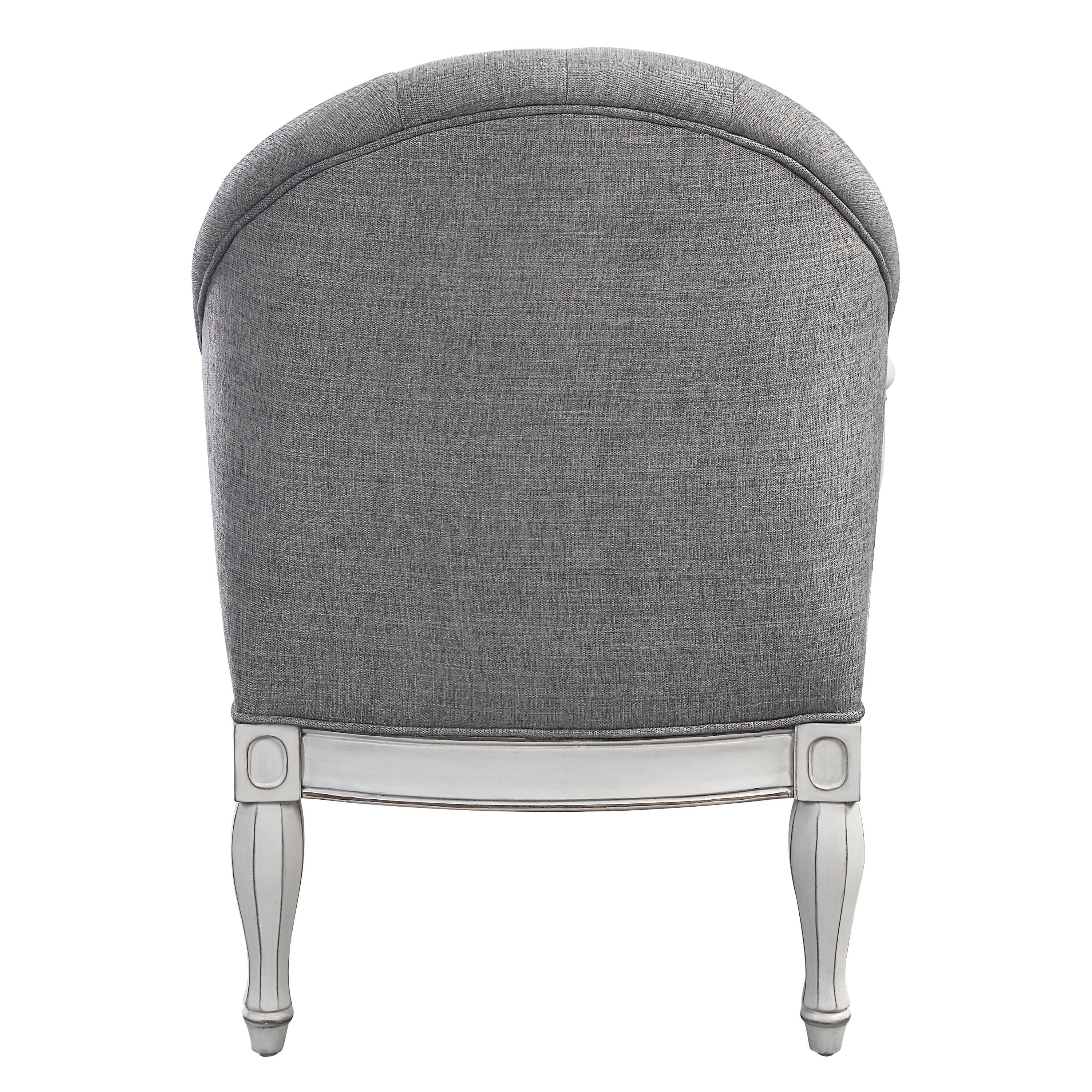 ACME Florian Chair, Gray Fabric & Antique White Finish LV02121