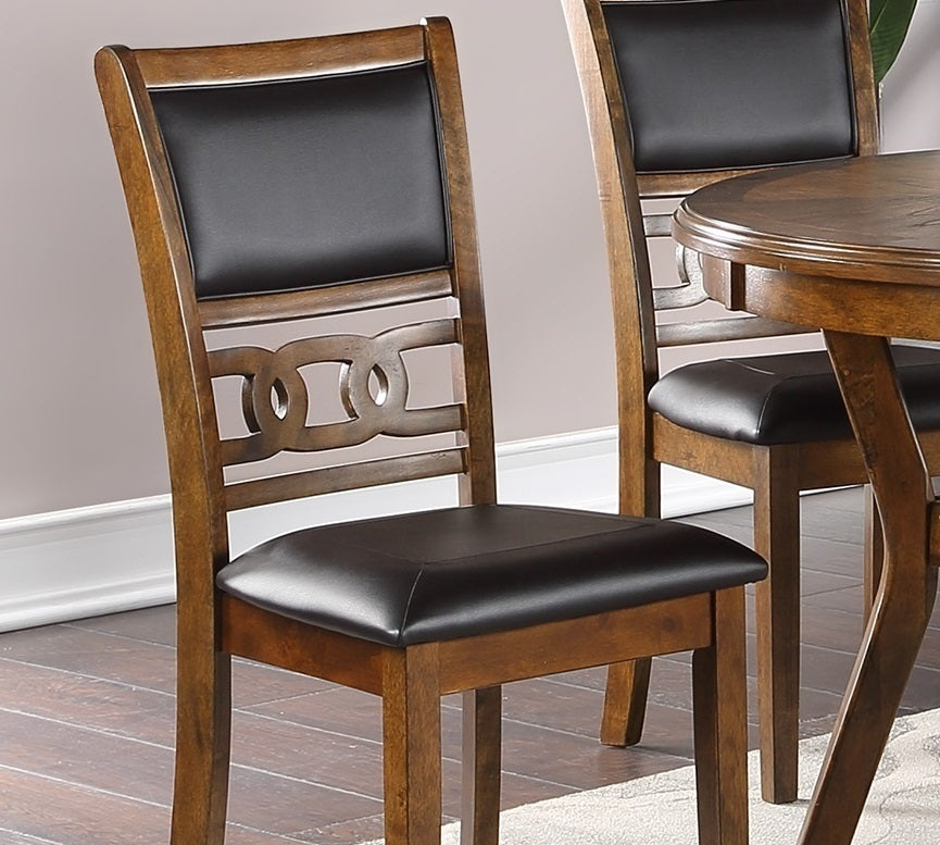 Contemporary Dining 5pc Set Round Table w 4x Side Chairs Walnut Finish Rubberwood Unique Design