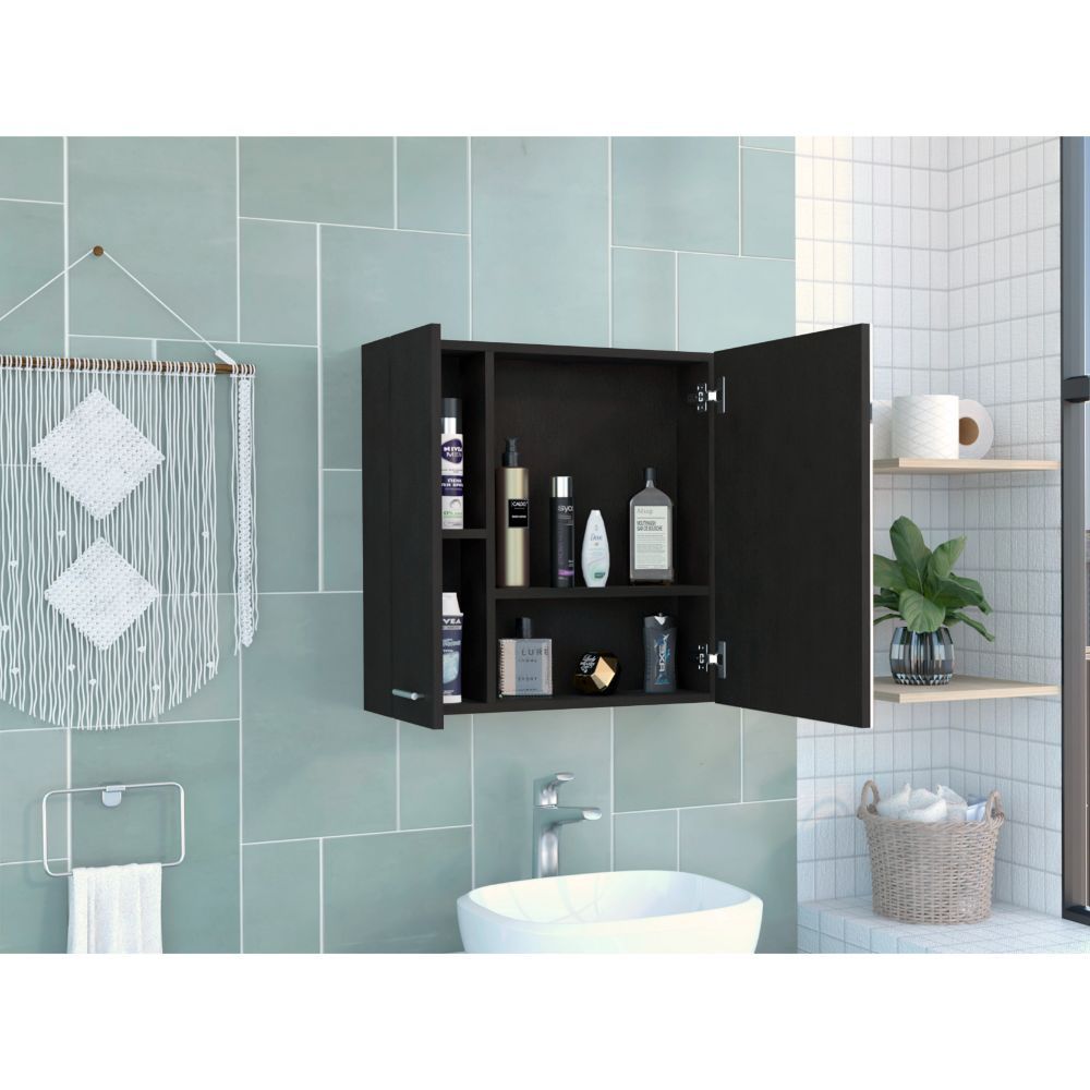 Medicine Cabinet Prague, Four Internal Shelves, Single Door, Black Wengue Finish