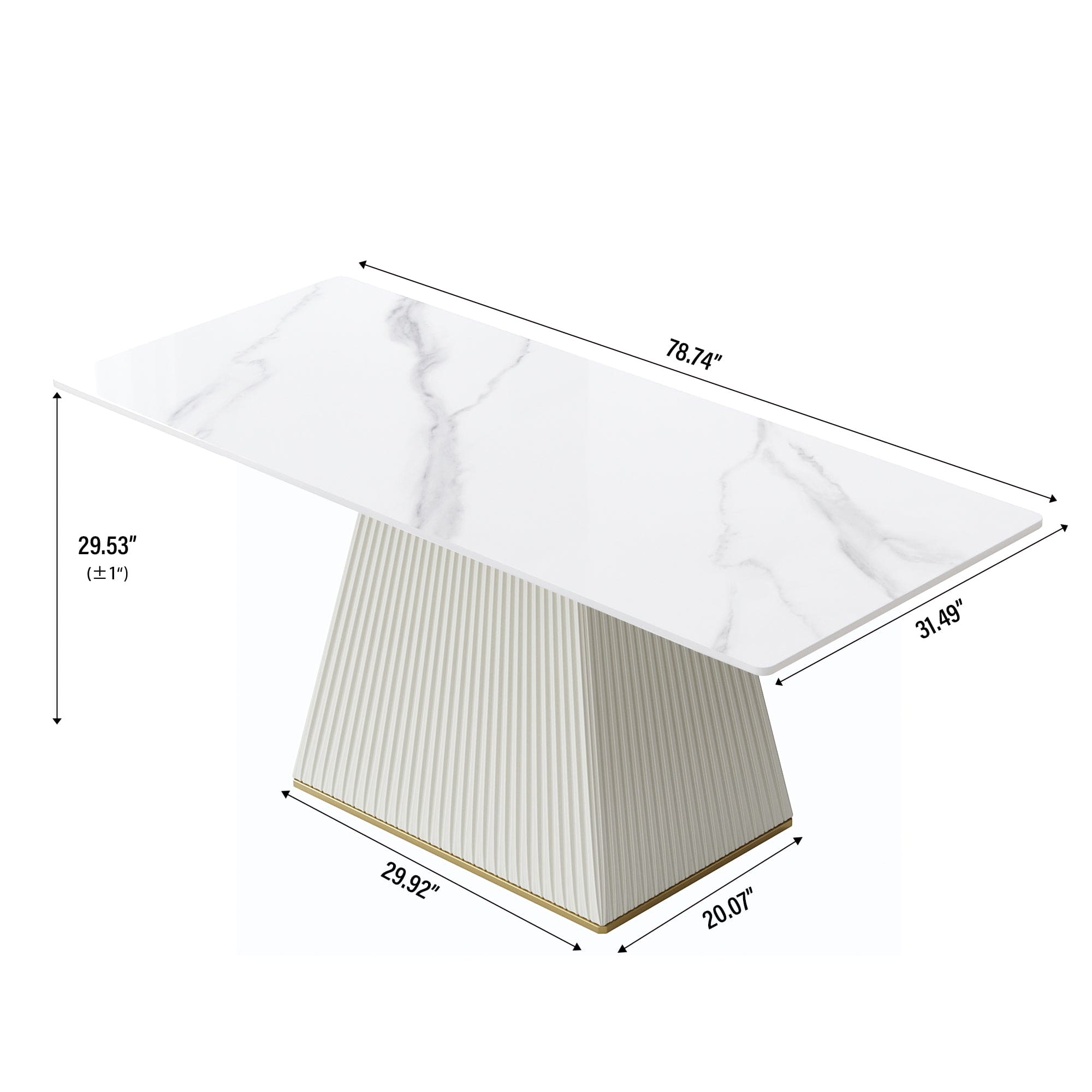 78.74" modern artificial stone white straight side panel-beige PU plywood table legs-can accommodate 8 people.