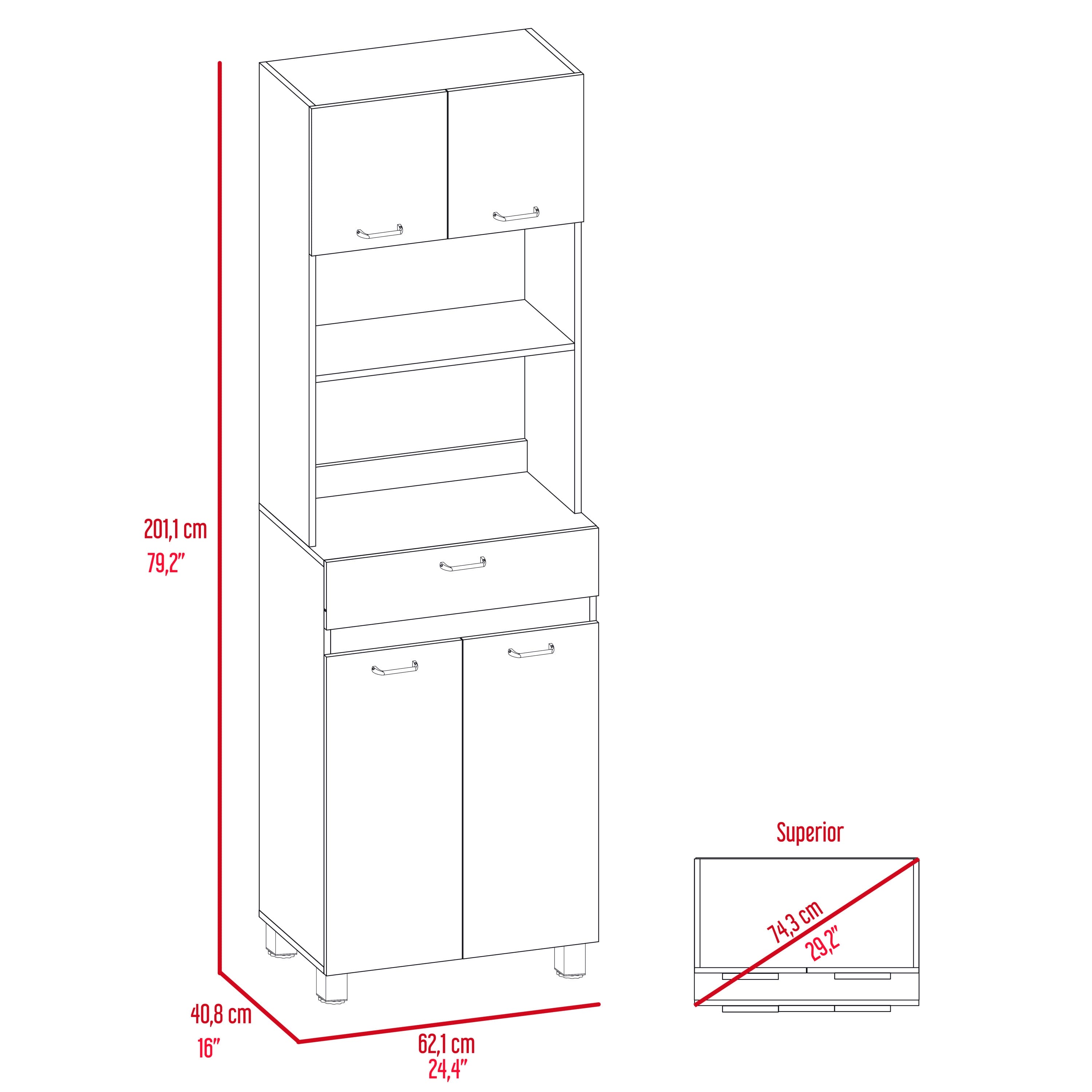 Caribe Microwave Cabinet, Four Legs, One Drawer, Double Door, One Shelf  -White / Smokey Oak